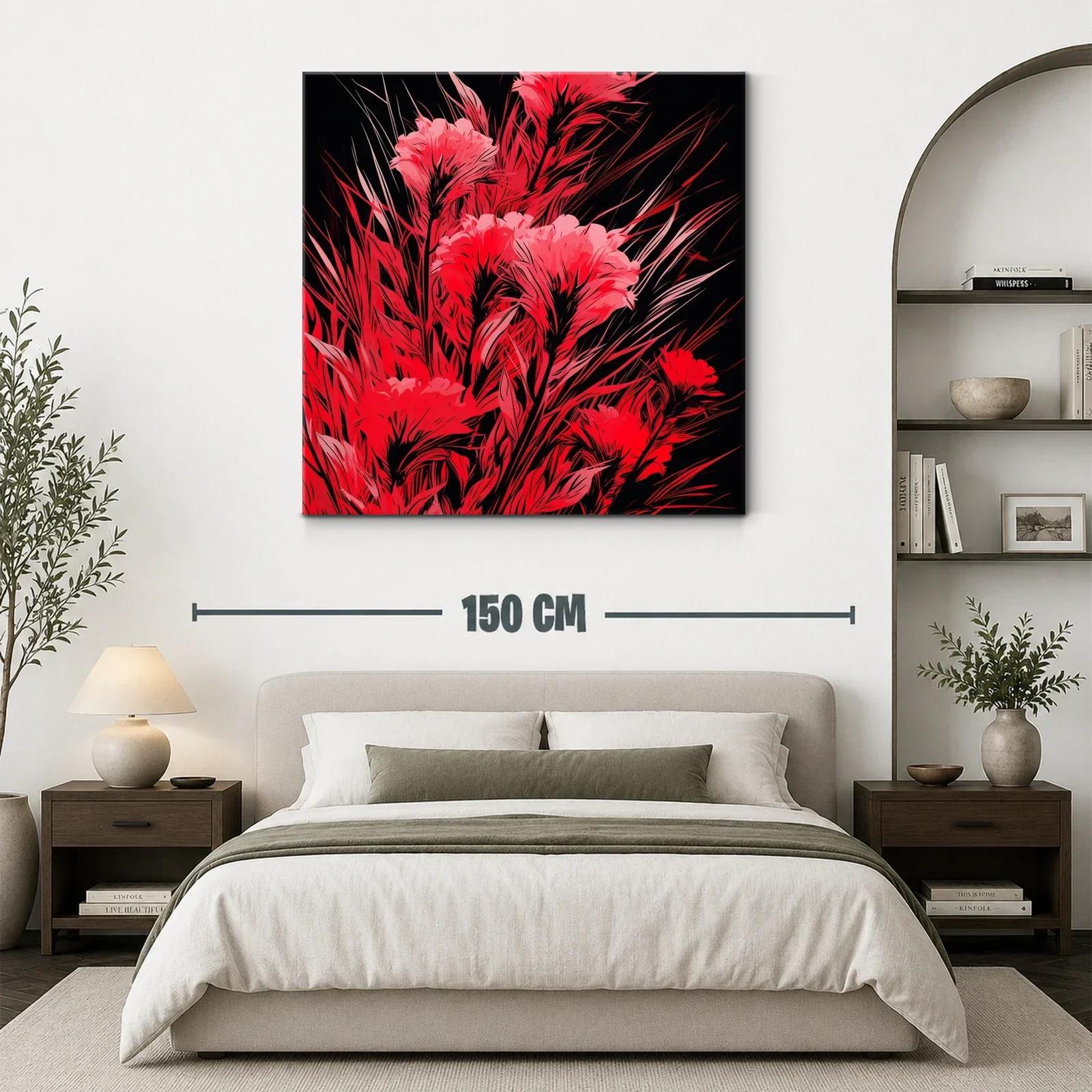 Cuadro floral vibrante en tonos rojos y negro — miniatura 3