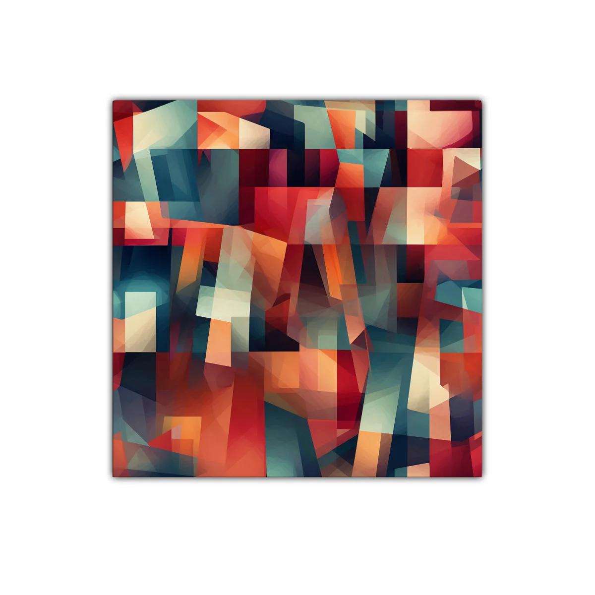 Cuadro abstracto con formas geométricas en tonos cálidos y fríos — imagen principal