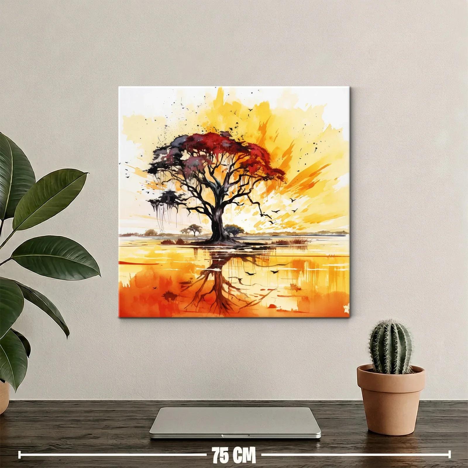Árbol en atardecer vibrante con reflejos cálidos y elegantes — miniatura 2