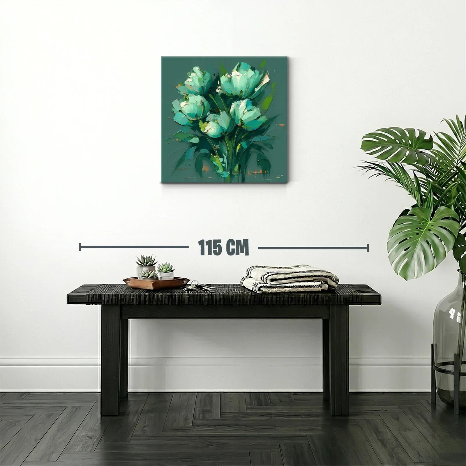 Cuadro moderno de flores en tonos verdes y azules — miniatura 2
