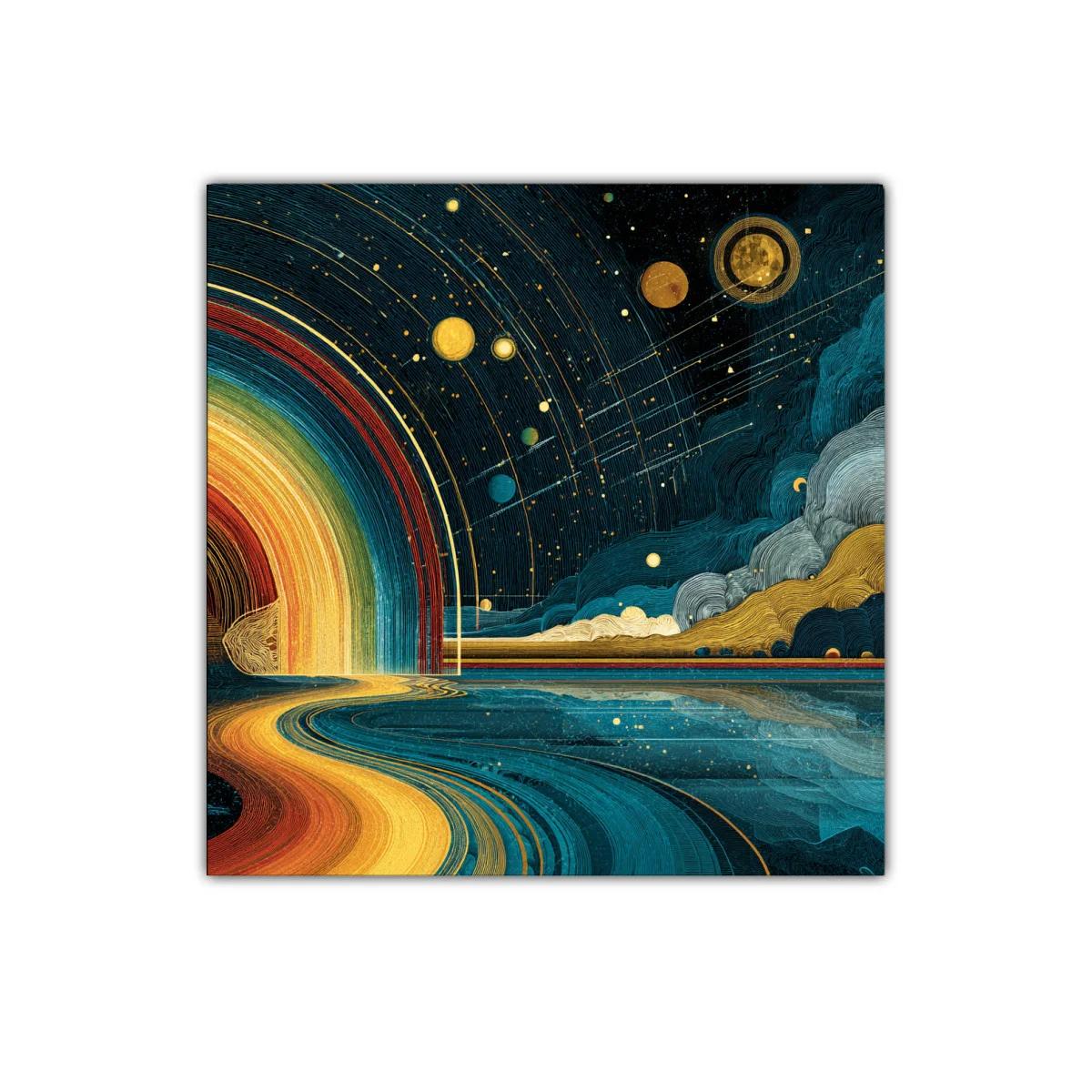 Paisaje cósmico con camino dorado y cielo estrellado — imagen principal