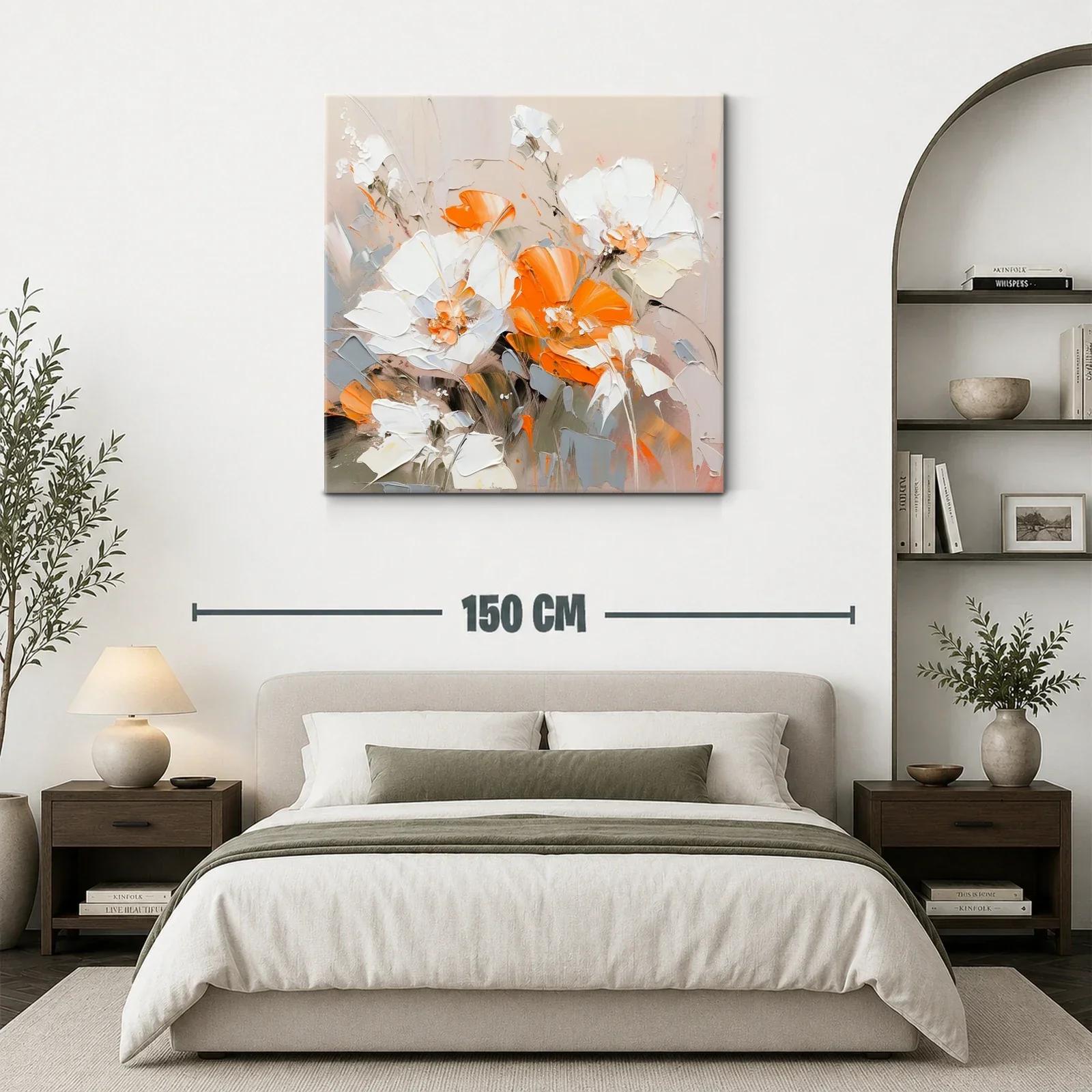 Cuadro floral con tonos cálidos y neutros para sala — miniatura 3