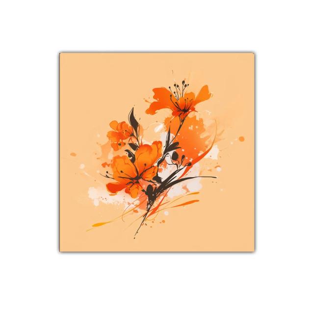 Cuadro decorativo con flores naranjas vibrantes y líneas dinámicas