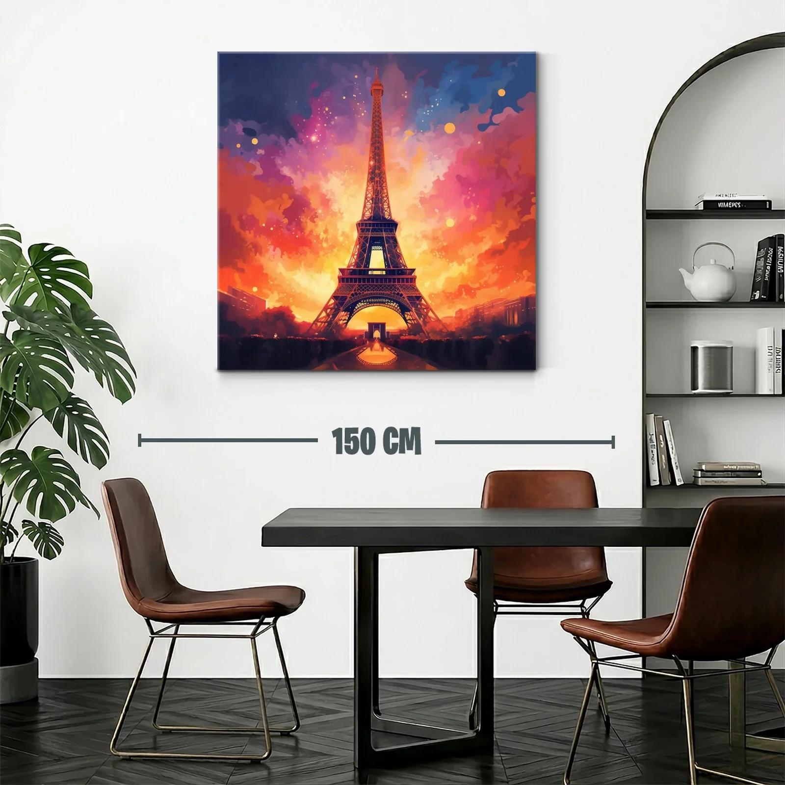 Atardecer vibrante con la Torre Eiffel iluminada en París — miniatura 2