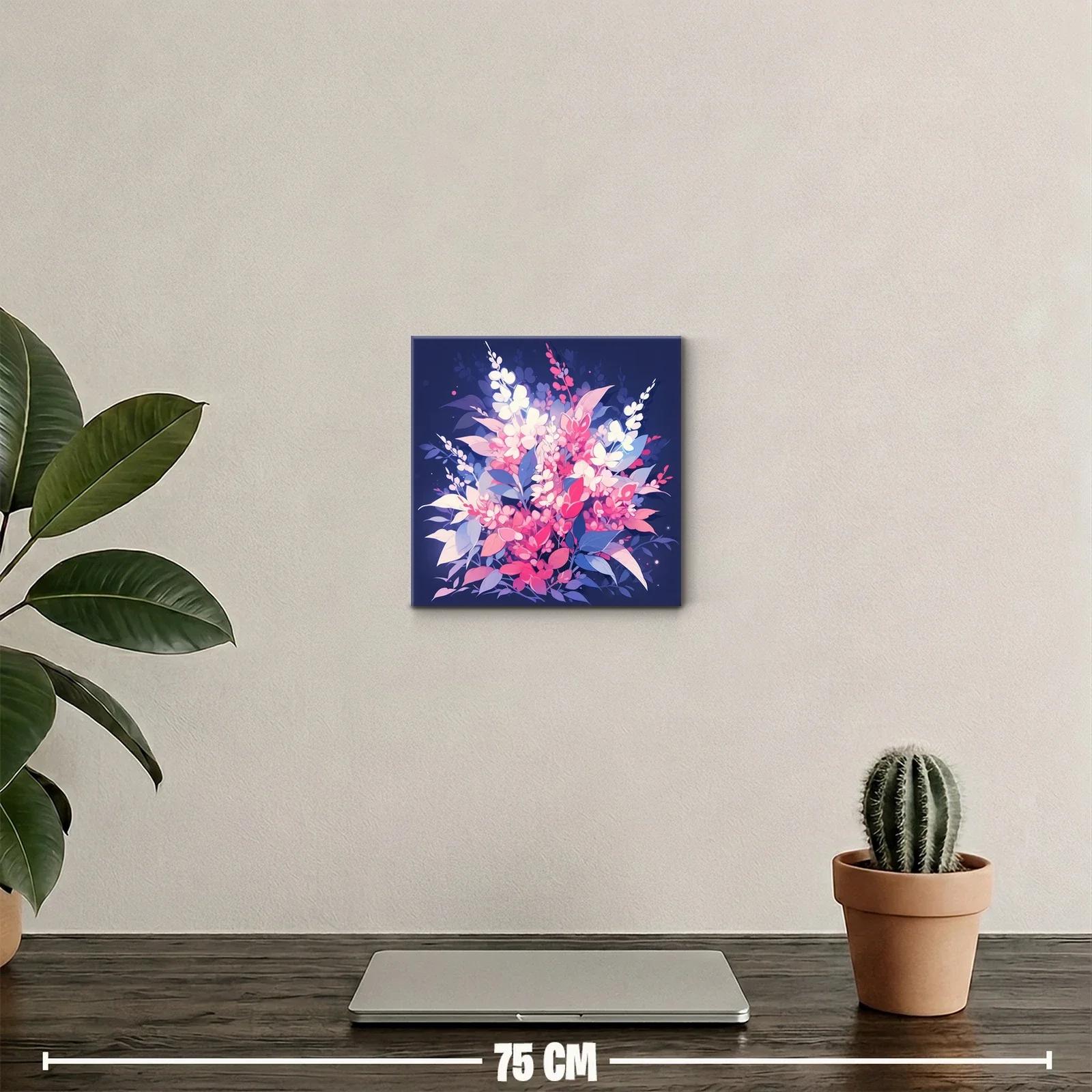 Cuadro floral vibrante con tonos rosas y azules intensos — miniatura 2