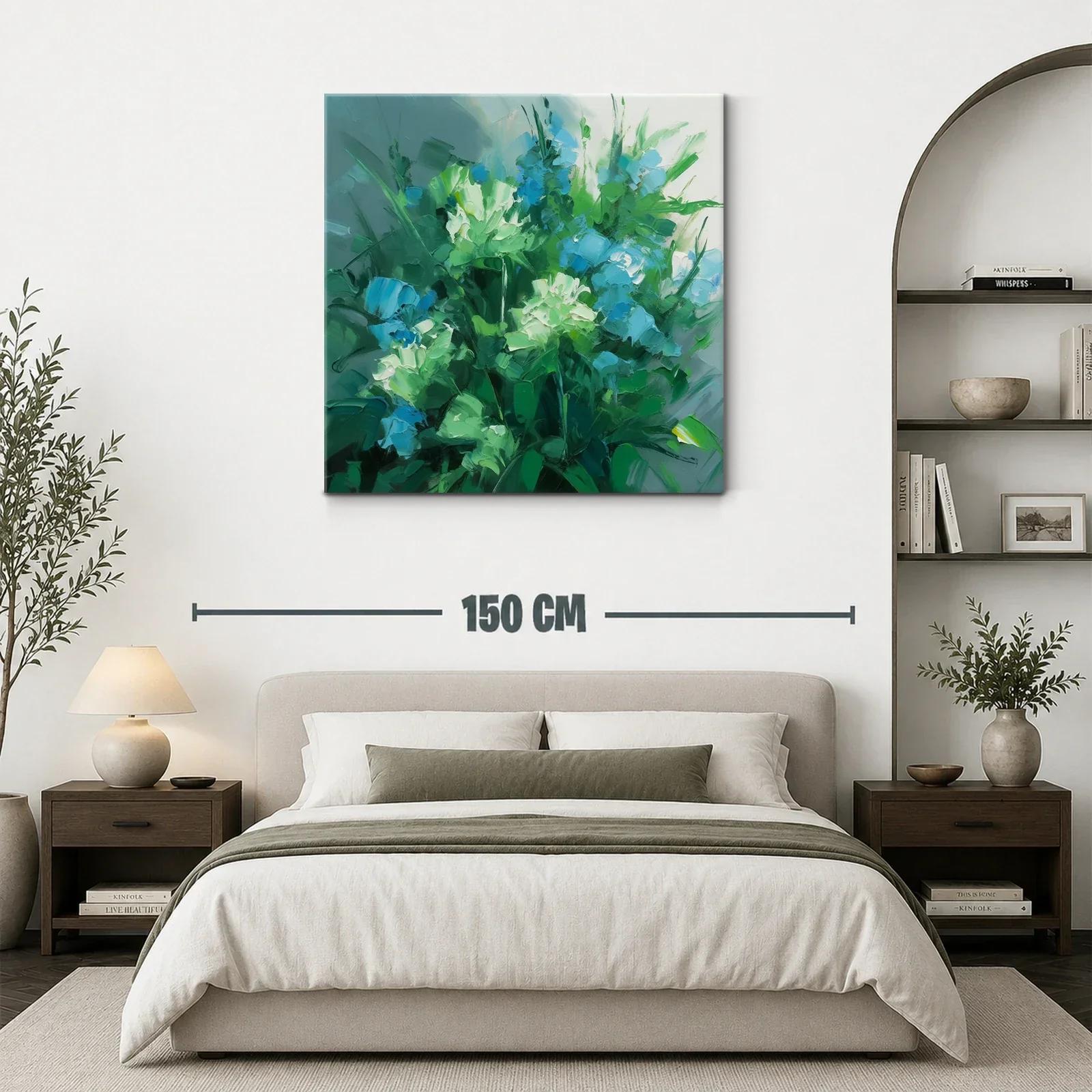 Cuadro floral con tonos verdes y azules vibrantes — miniatura 3