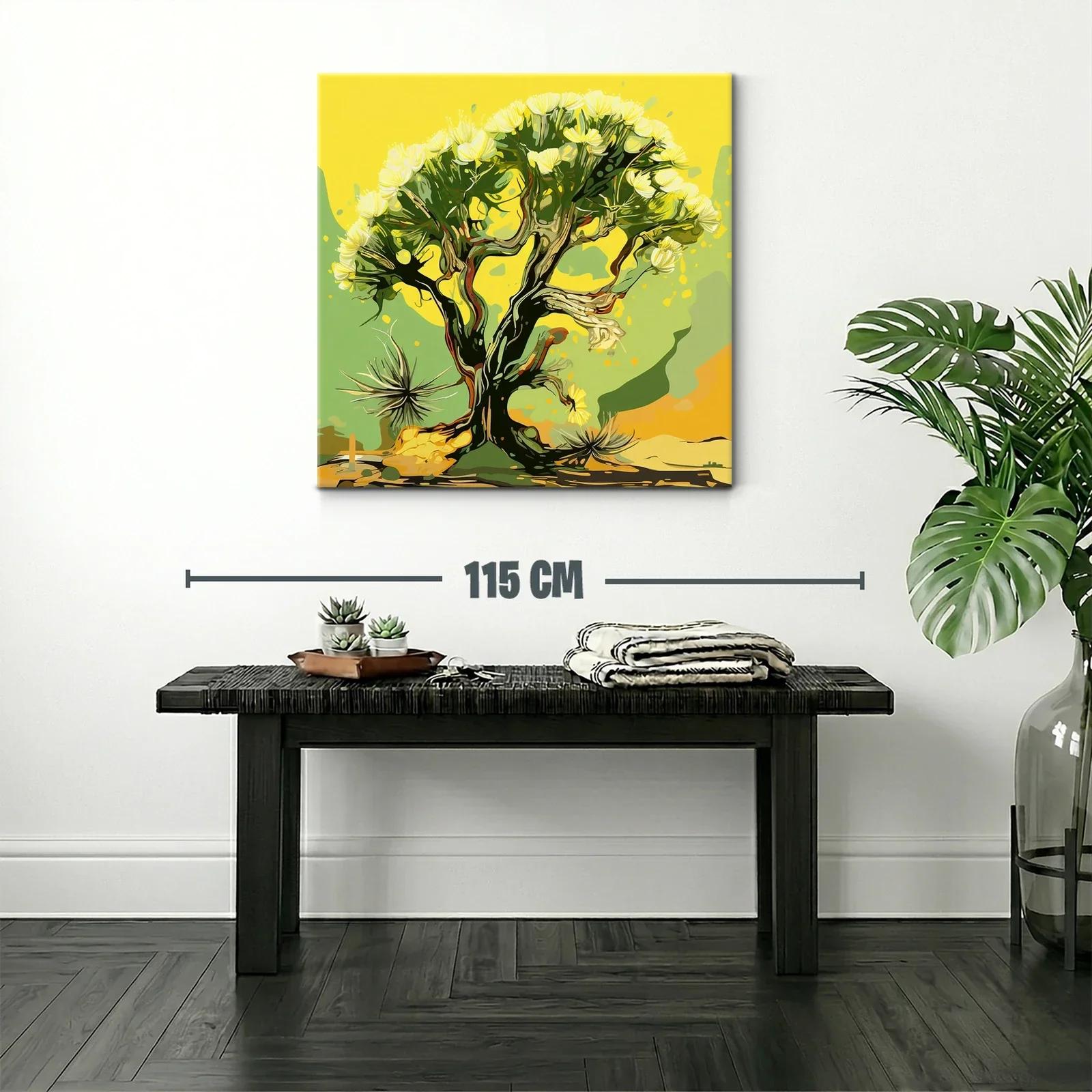 Árbol con Flores Amarillas en Fondo Abstracto Verde — miniatura 2