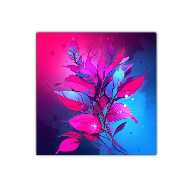 Composición vibrante de hojas en tonos fucsia y azul