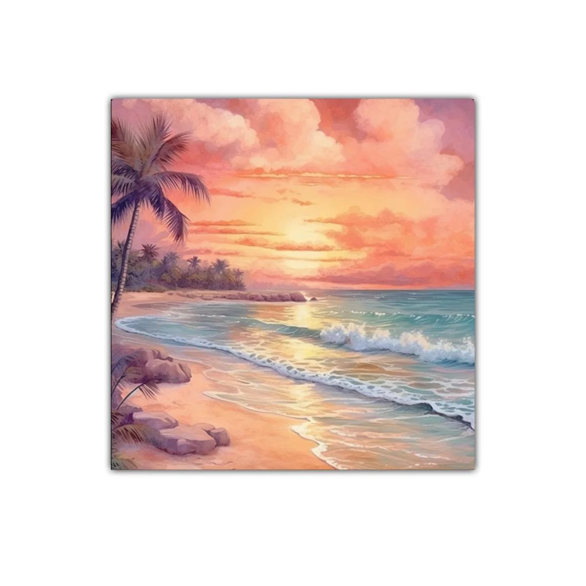 Atardecer Tropical con Palmera en Playa Serena