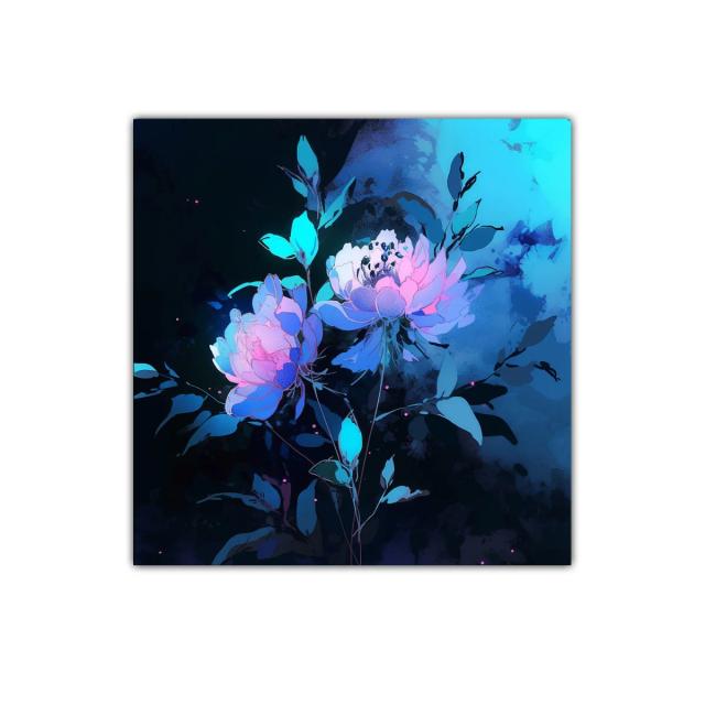 Flores etéreas en tonos azules y rosas vibrantes