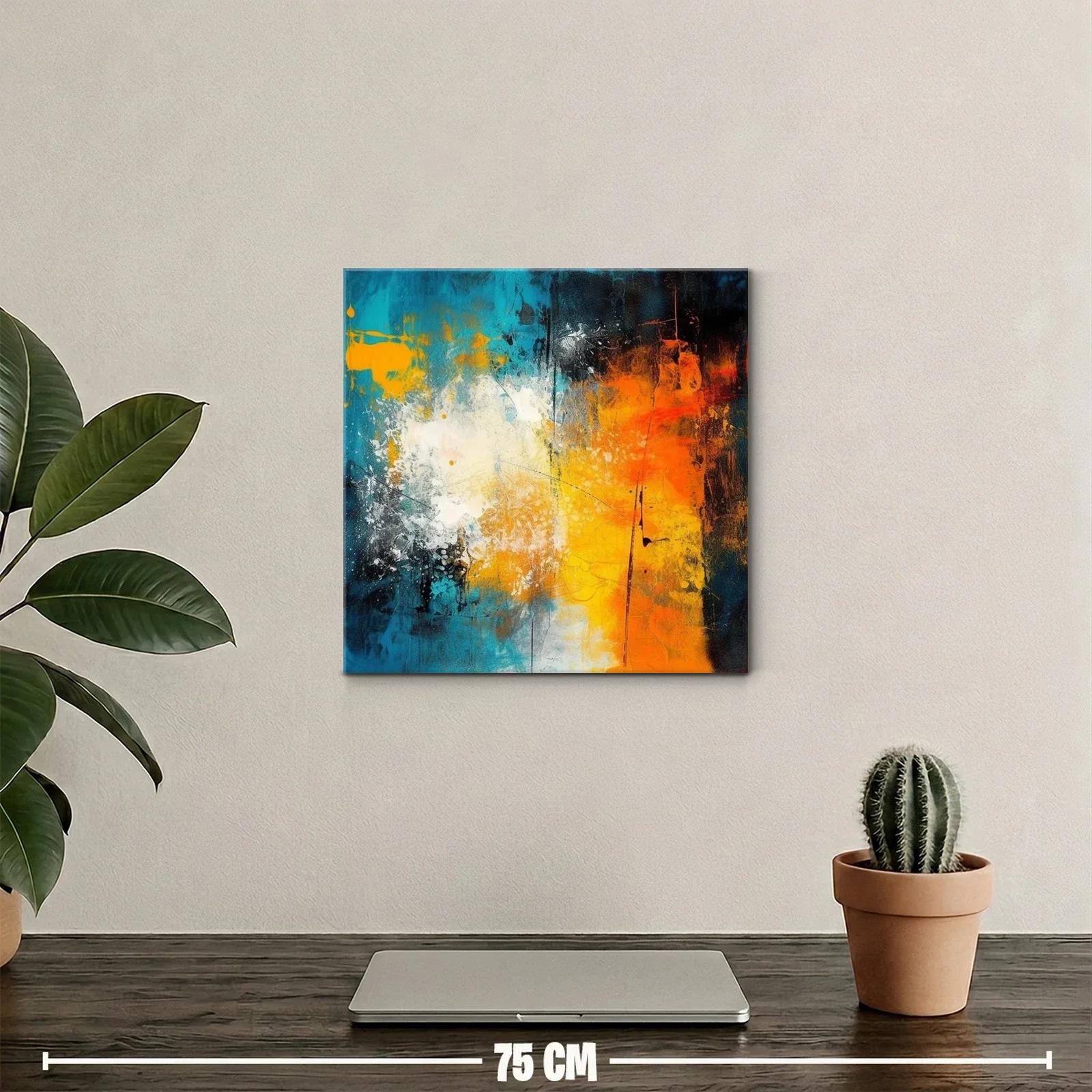 Cuadro abstracto vibrante con tonos azul y naranja intenso — miniatura 2