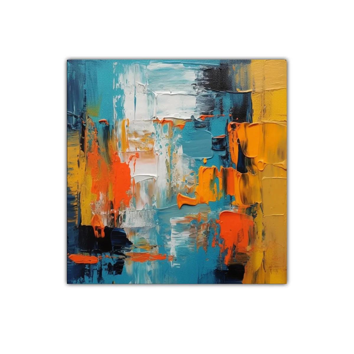 Cuadro abstracto con vibrantes tonos azul naranja y amarillo