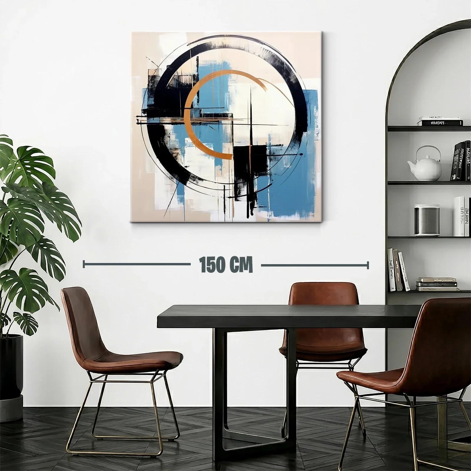Composición abstracta con círculos y geometría en tonos cálidos y azules — miniatura 2
