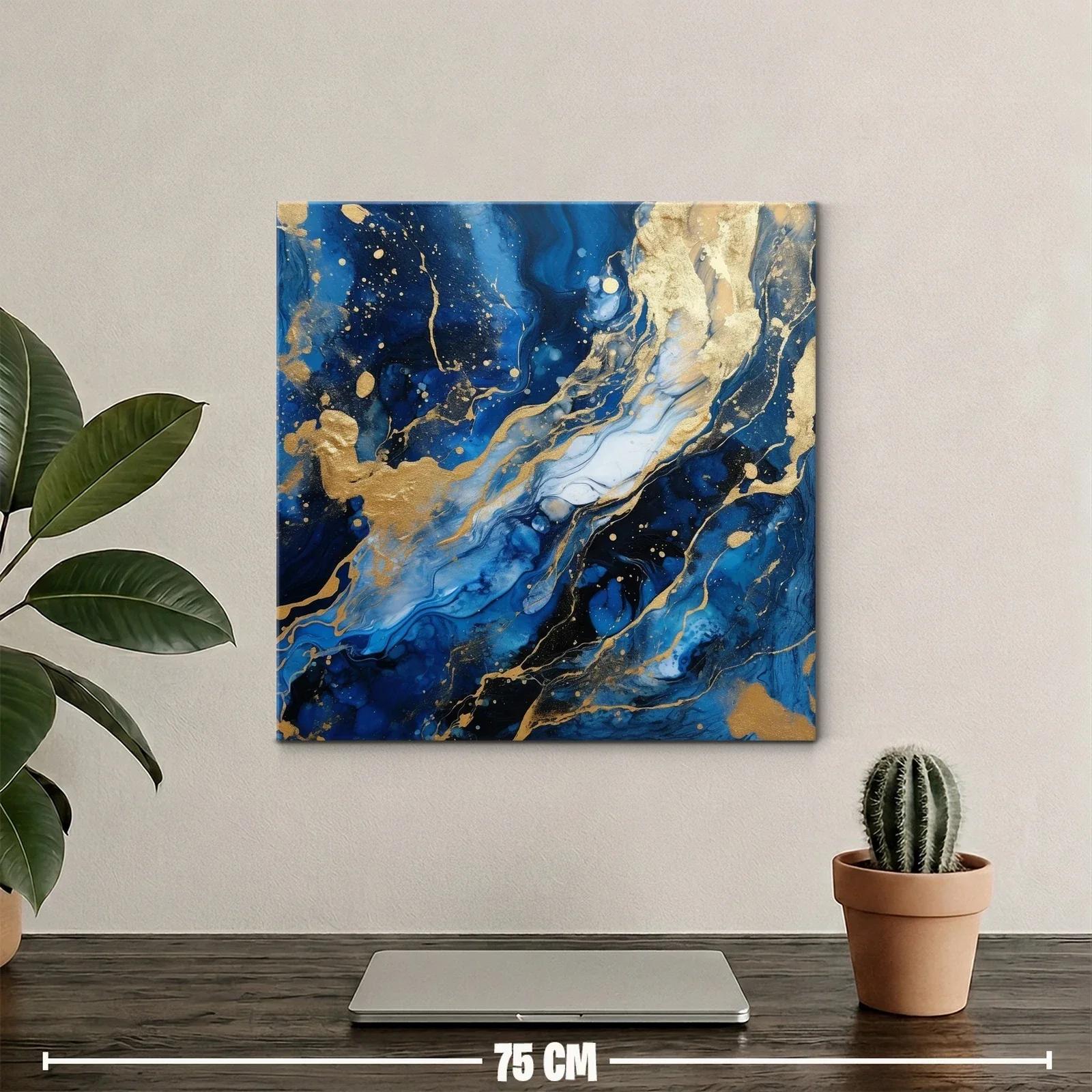 Cuadro abstracto en tonos azules con detalles dorados — miniatura 2