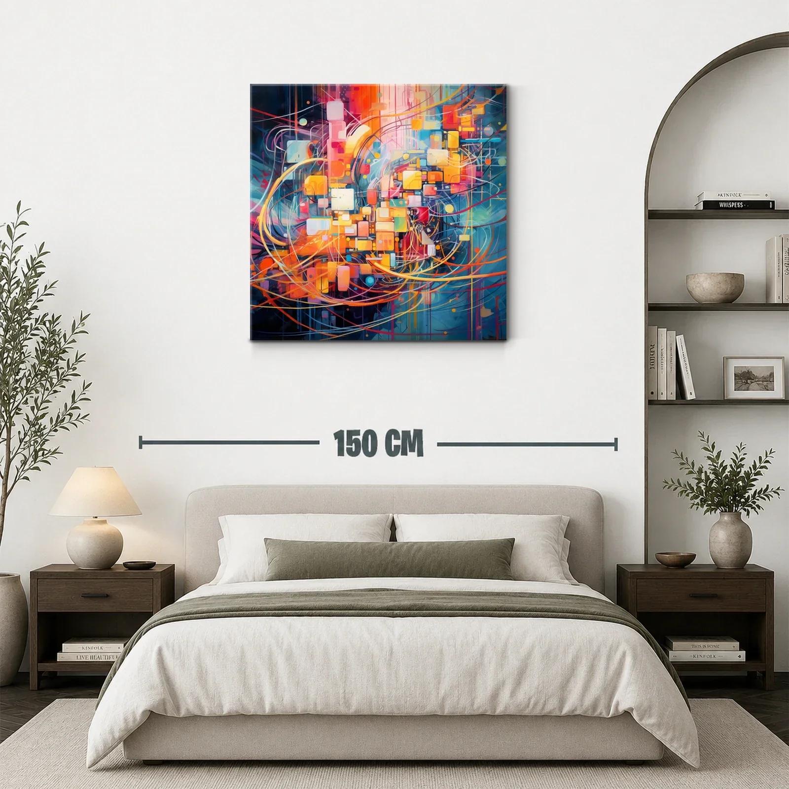 Cuadro abstracto geométrico con vibrantes tonos cálidos y fríos — miniatura 3