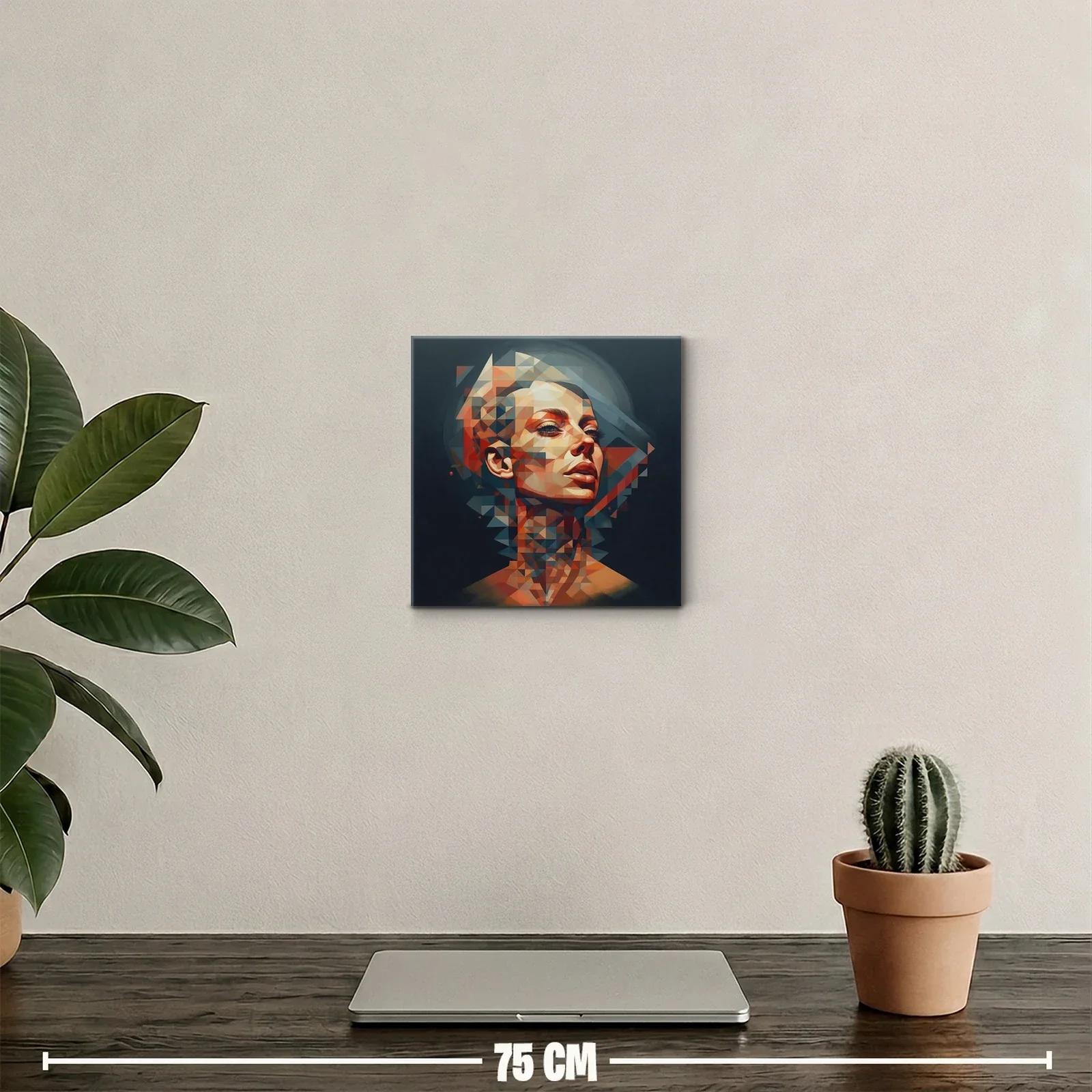 Retrato geométrico femenino con tonos cálidos y fríos — miniatura 2
