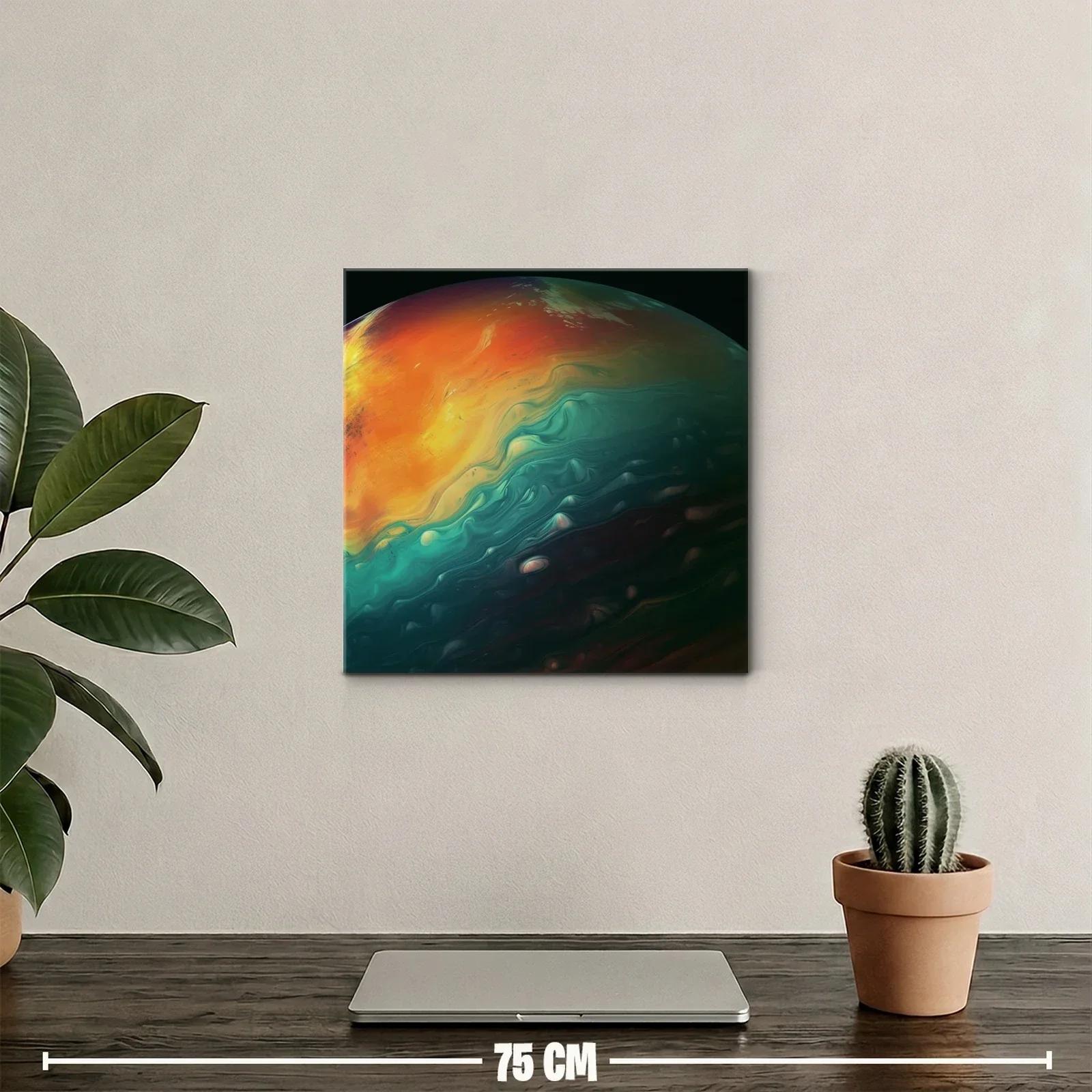 Cuadro abstracto tonos cálidos y fríos en armonía fluida — miniatura 2