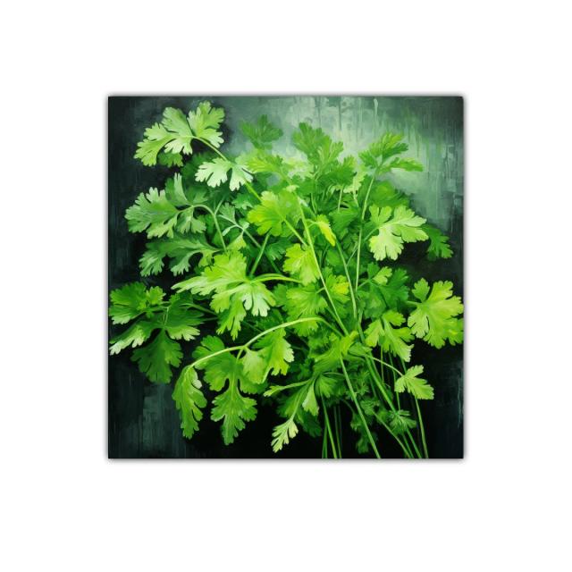 Cuadro con ramo verde de hojas frescas y naturales