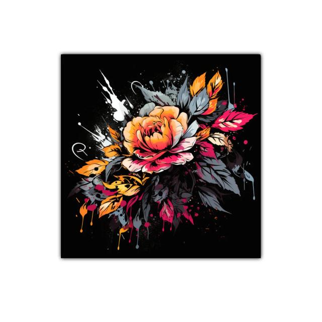 Cuadro moderno con flor en tonos cálidos y diseño vibrante