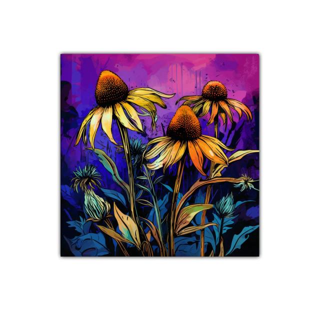 Cuadro decorativo con flores vibrantes y fondo intenso