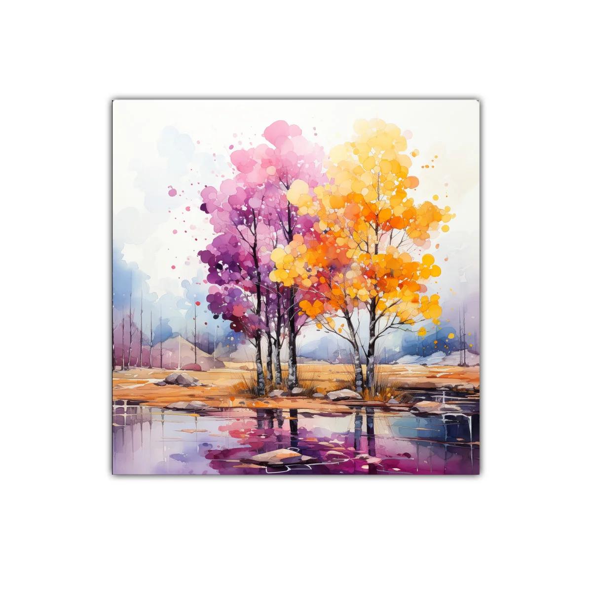 Cuadro decorativo con árboles en tonos otoñales vibrantes — imagen principal