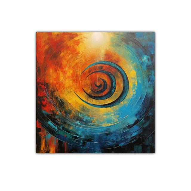 Cuadro abstracto espiral en tonos cálidos y fríos