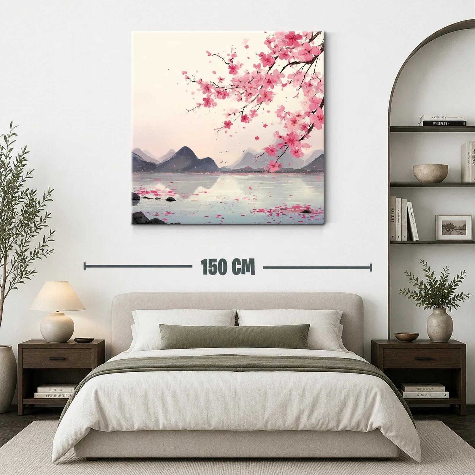 Serena escena con flores de cerezo en paisajes montañosos — miniatura 3