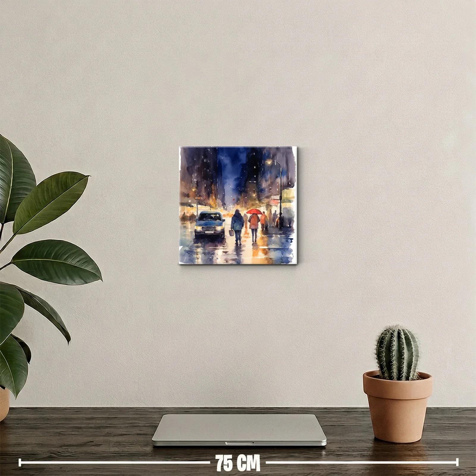Atardecer lluvioso en ciudad con luces y siluetas urbanas — miniatura 2