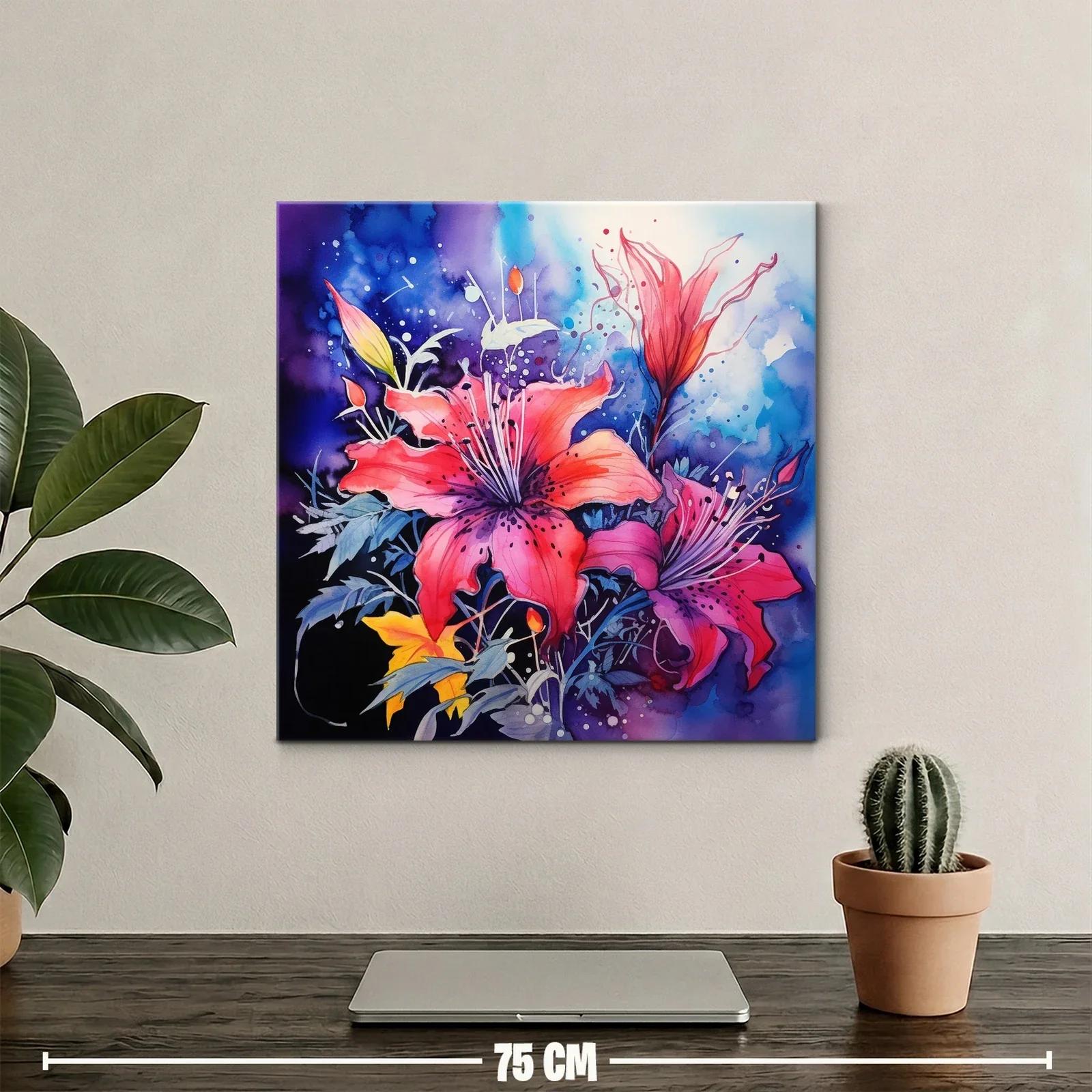 Cuadro vibrante con flores rojas y fondo azul intenso — miniatura 2