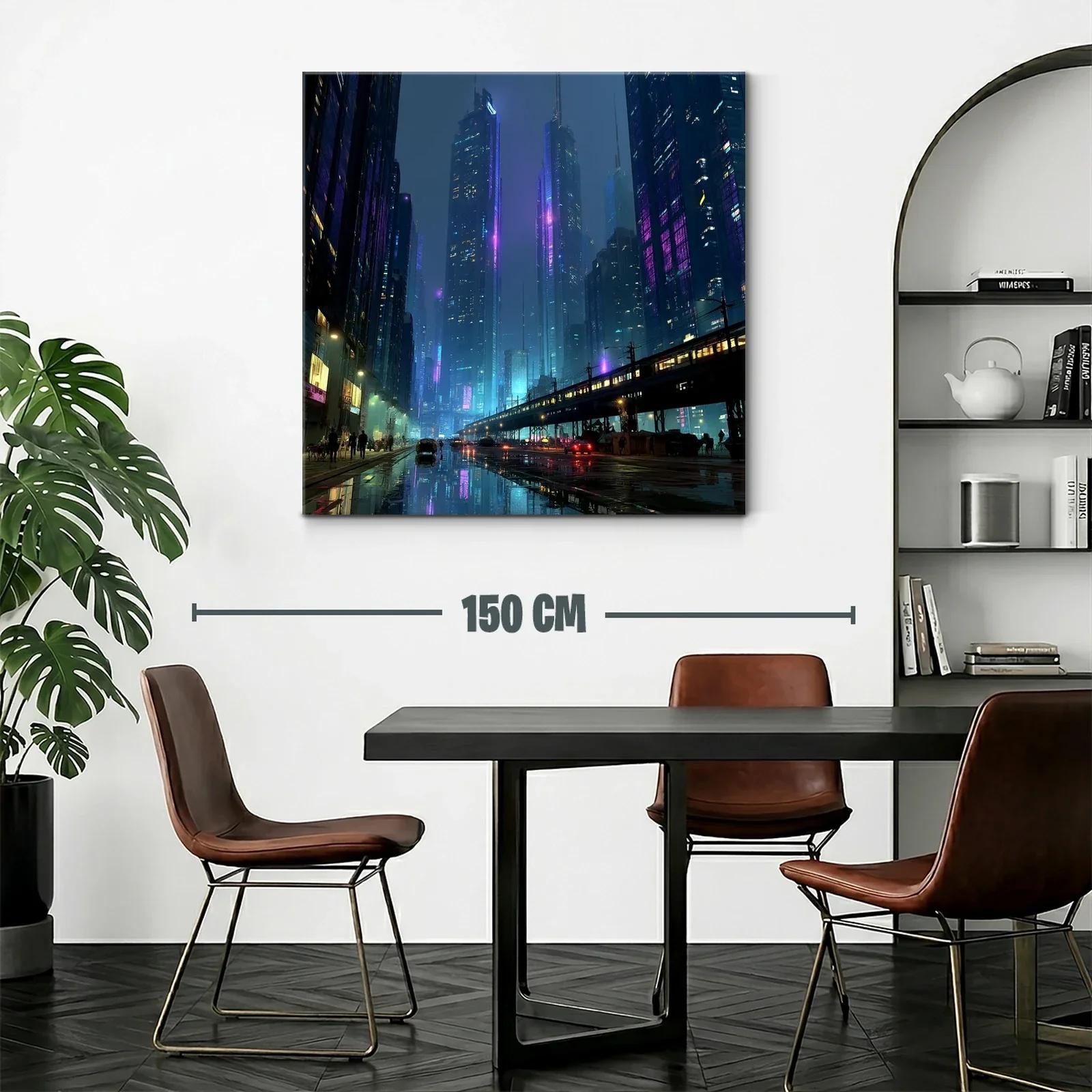 Ciudad nocturna futurista con luces de neón y reflejos urbanos — miniatura 2