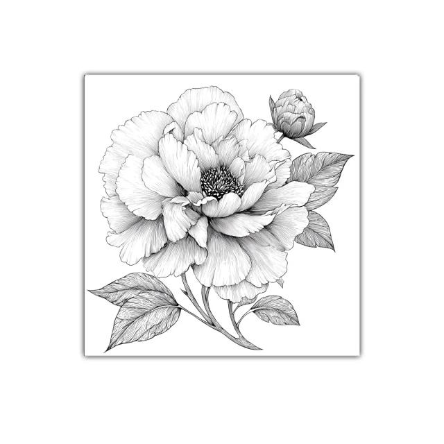 Cuadro decorativo flor elegante en negro y blanco detallado