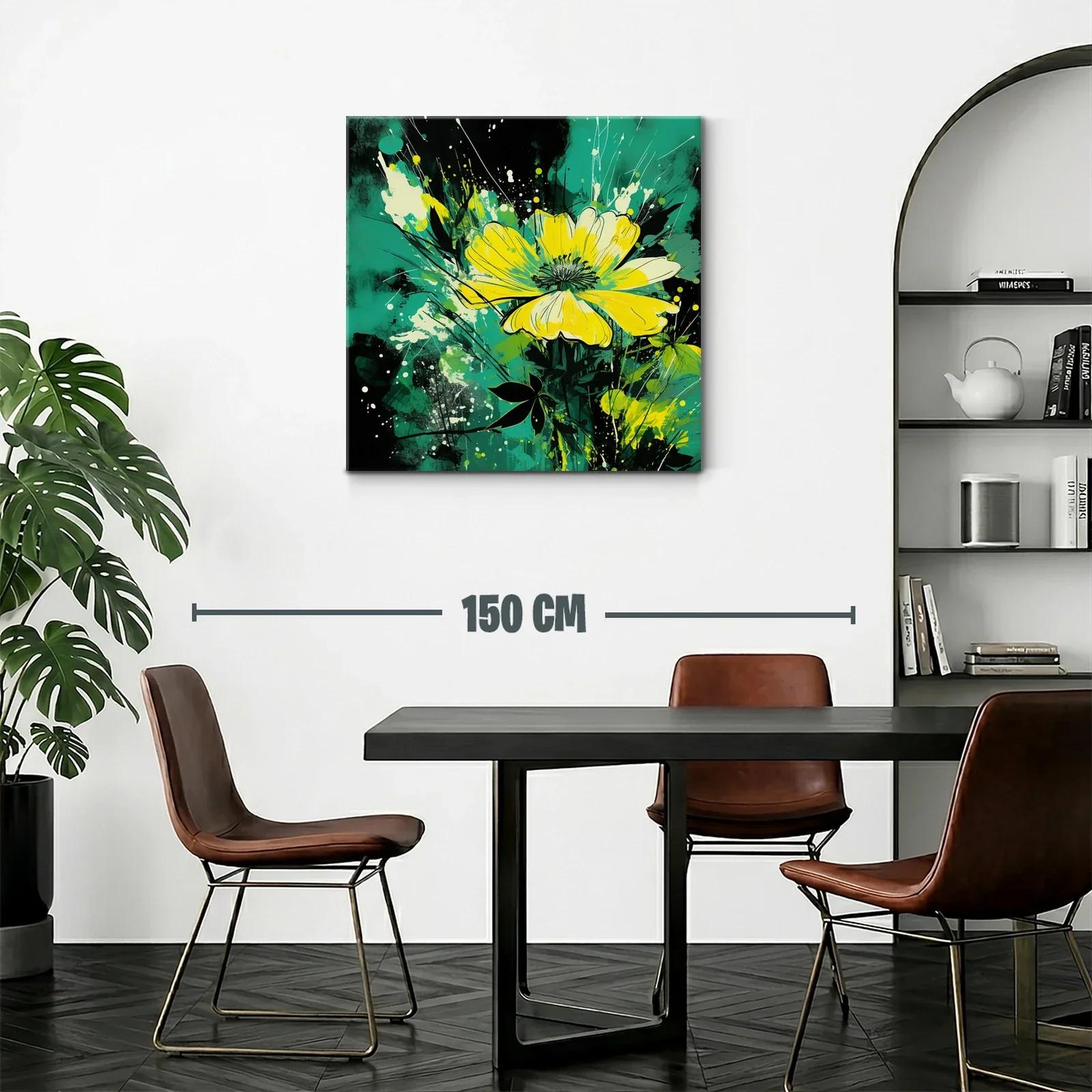 Flores amarillas vibrantes sobre fondo turquesa y negro — miniatura 2