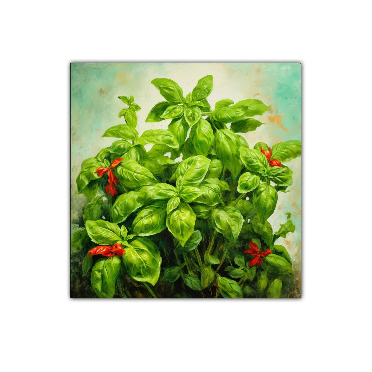 Cuadro decorativo de planta verde con flores rojas vibrantes — imagen principal