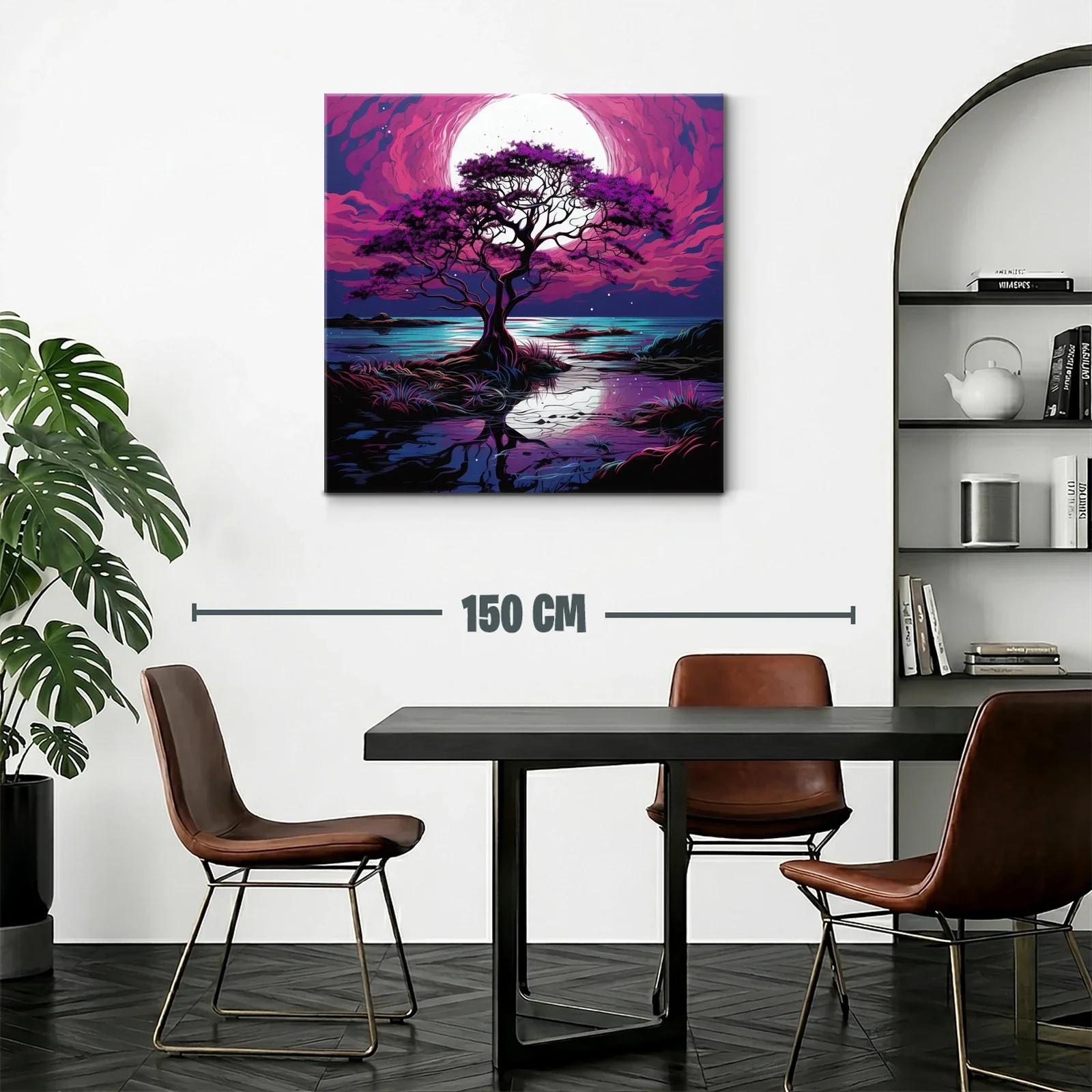 Árbol solitario bajo la luna en tonos morados y azules — miniatura 2