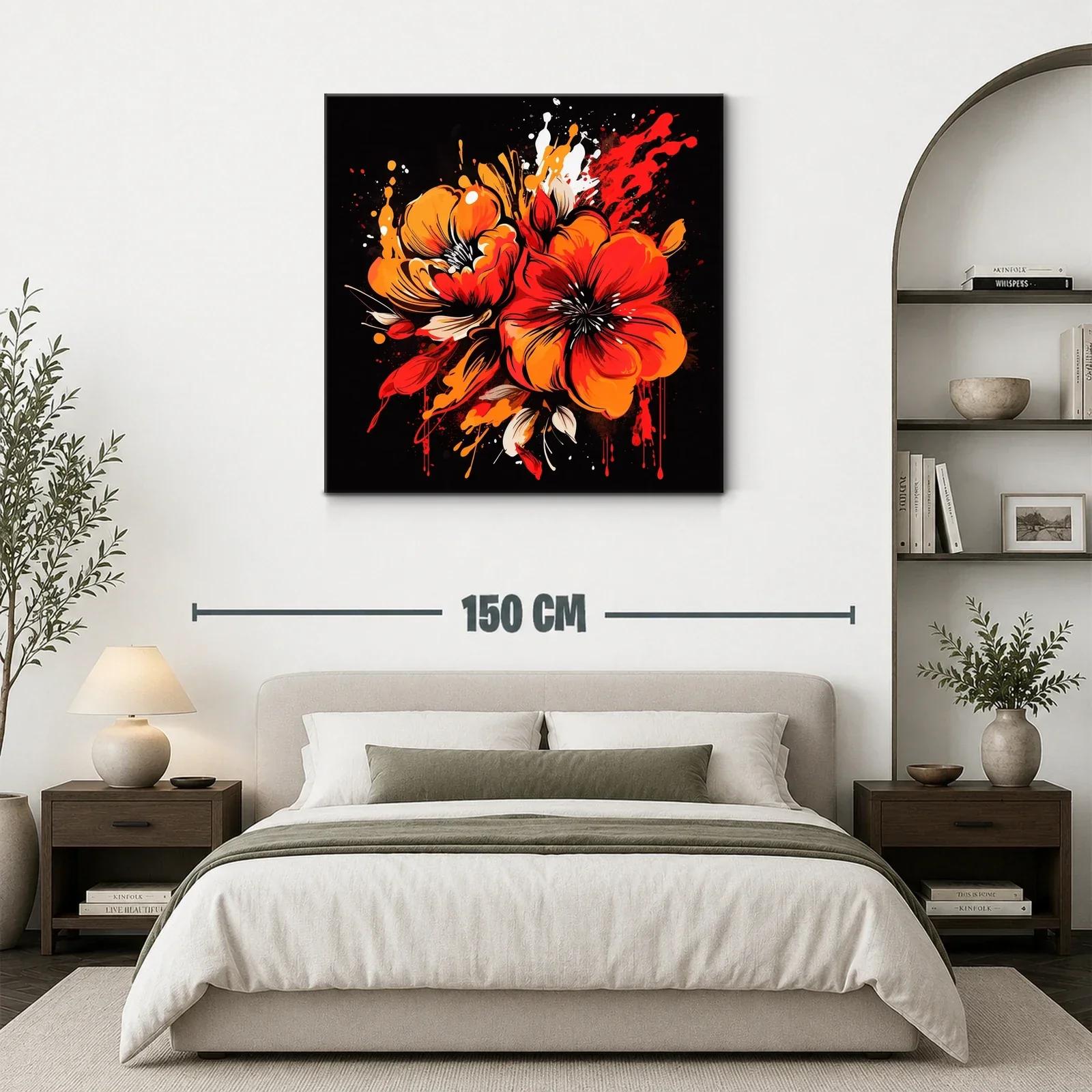 Flores vibrantes en tonos rojos y naranjas sobre fondo oscuro — miniatura 3