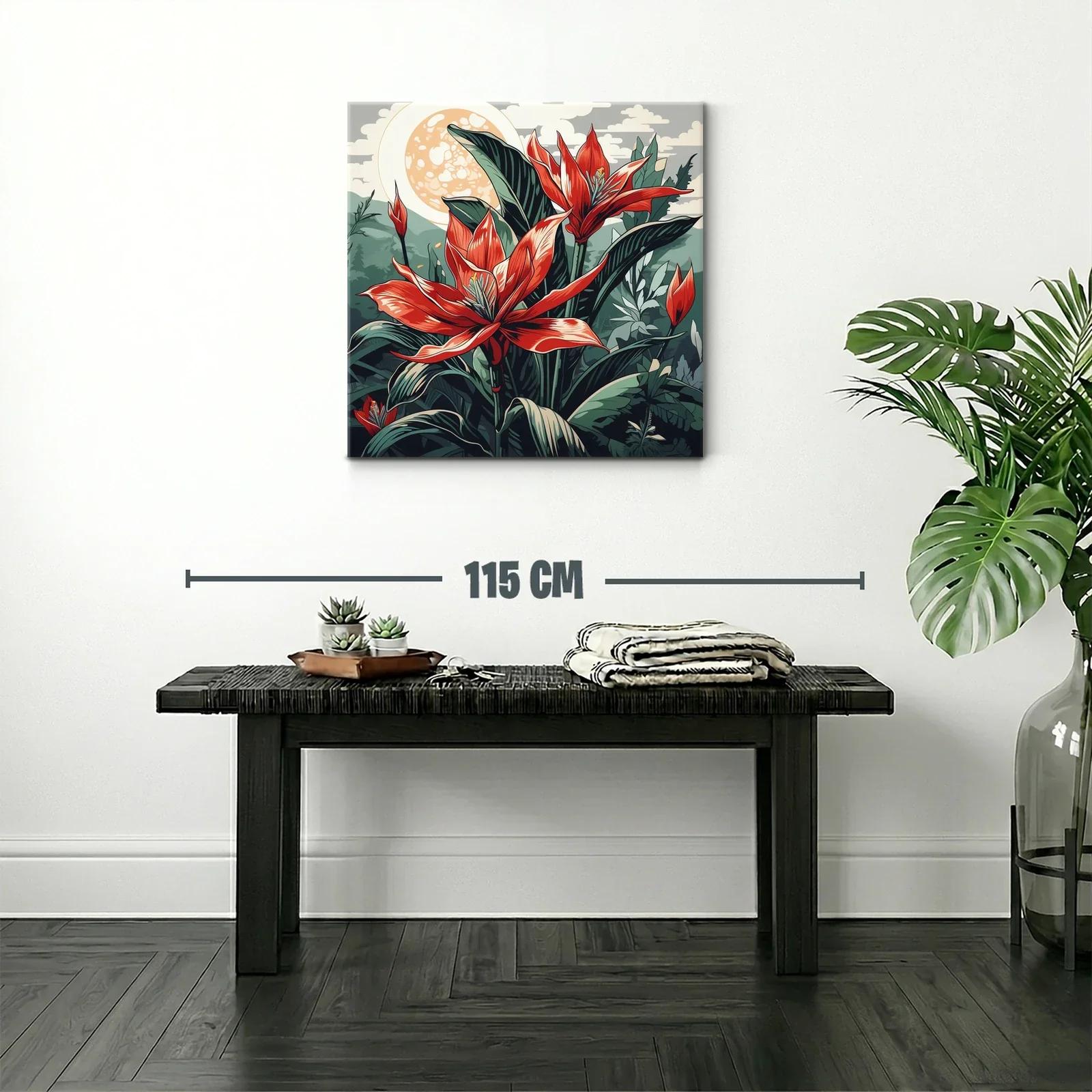 Exuberante cuadro floral con tonos rojos y verdes vivos — miniatura 2