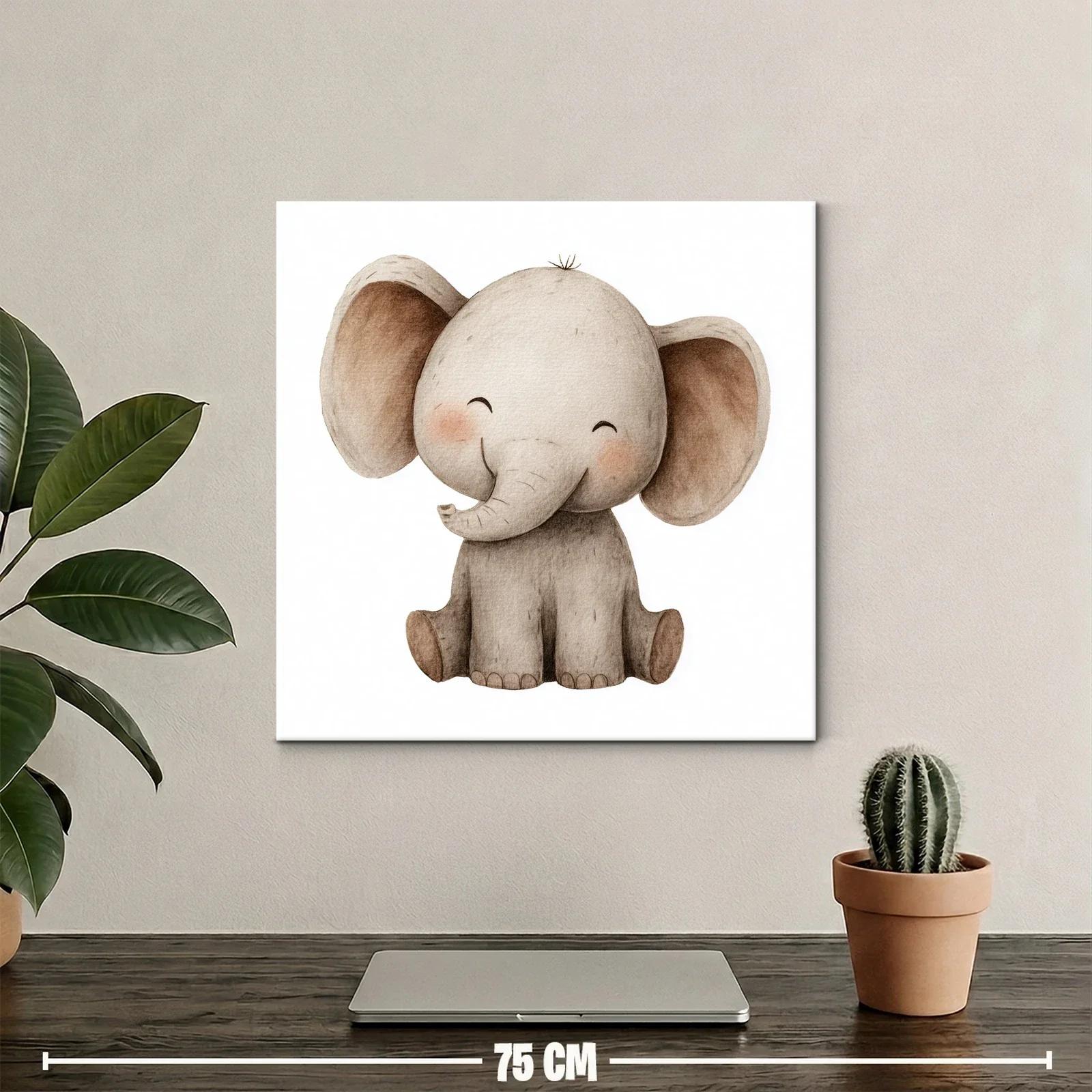 Cuadro infantil elefante adorable con tonos neutros suaves — miniatura 2