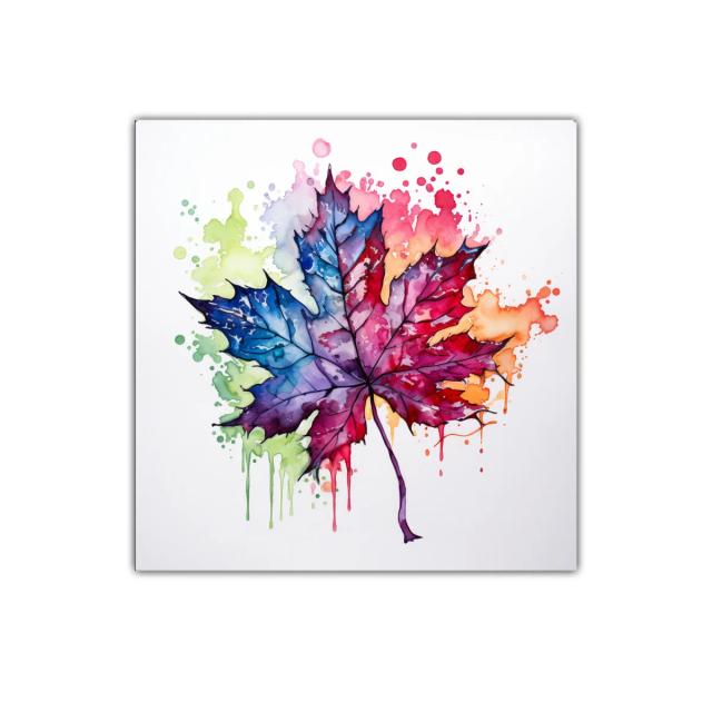 Cuadro Hoja Multicolor con Efecto Acuarela y Goteo