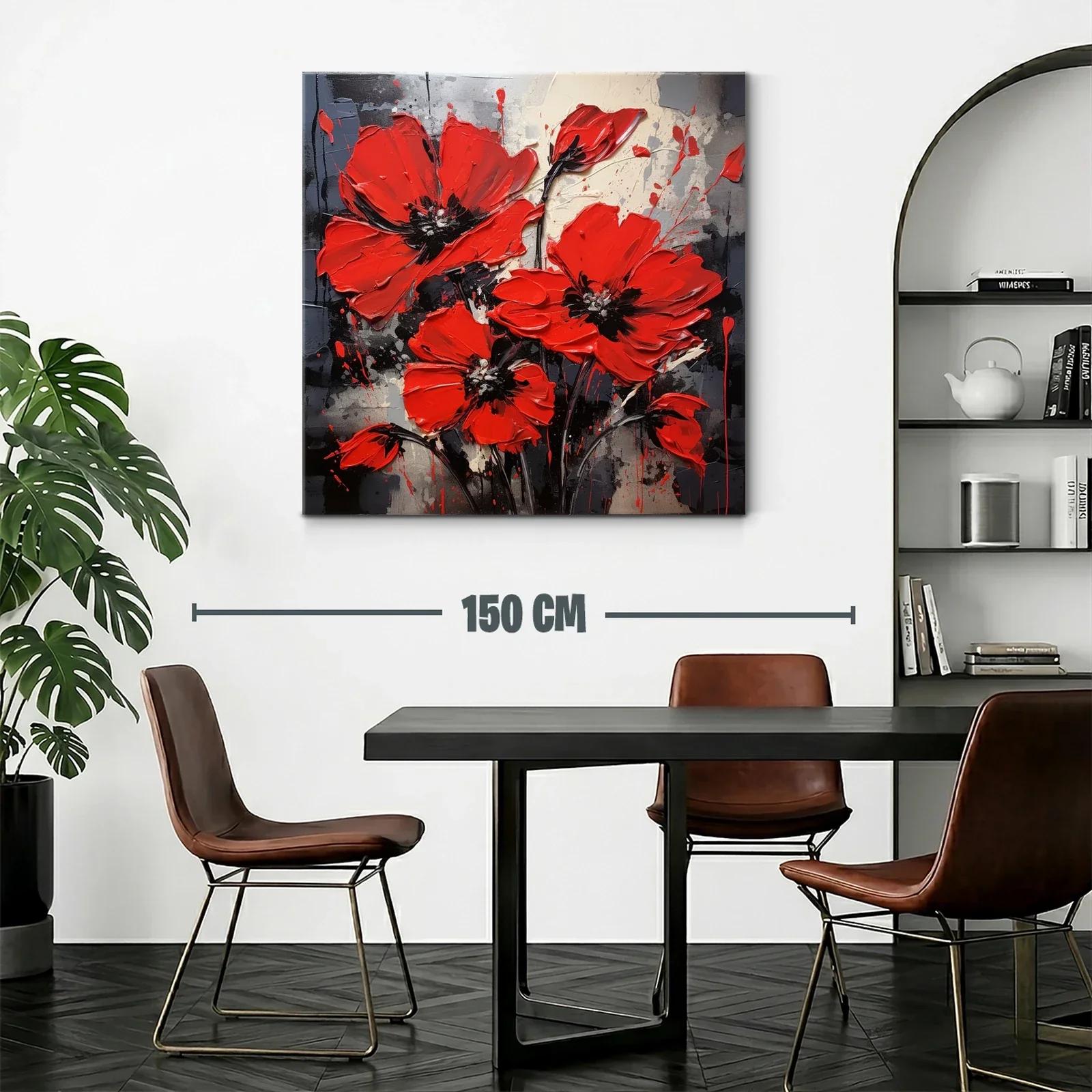 Impactante cuadro floral con vibrantes amapolas rojas — miniatura 2