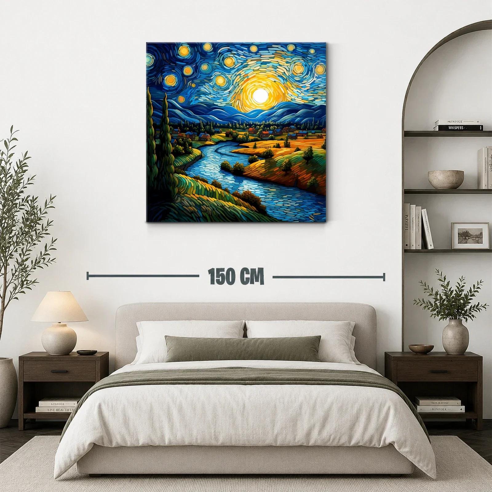 Paisaje nocturno vibrante con río y cielo estrellado — miniatura 3