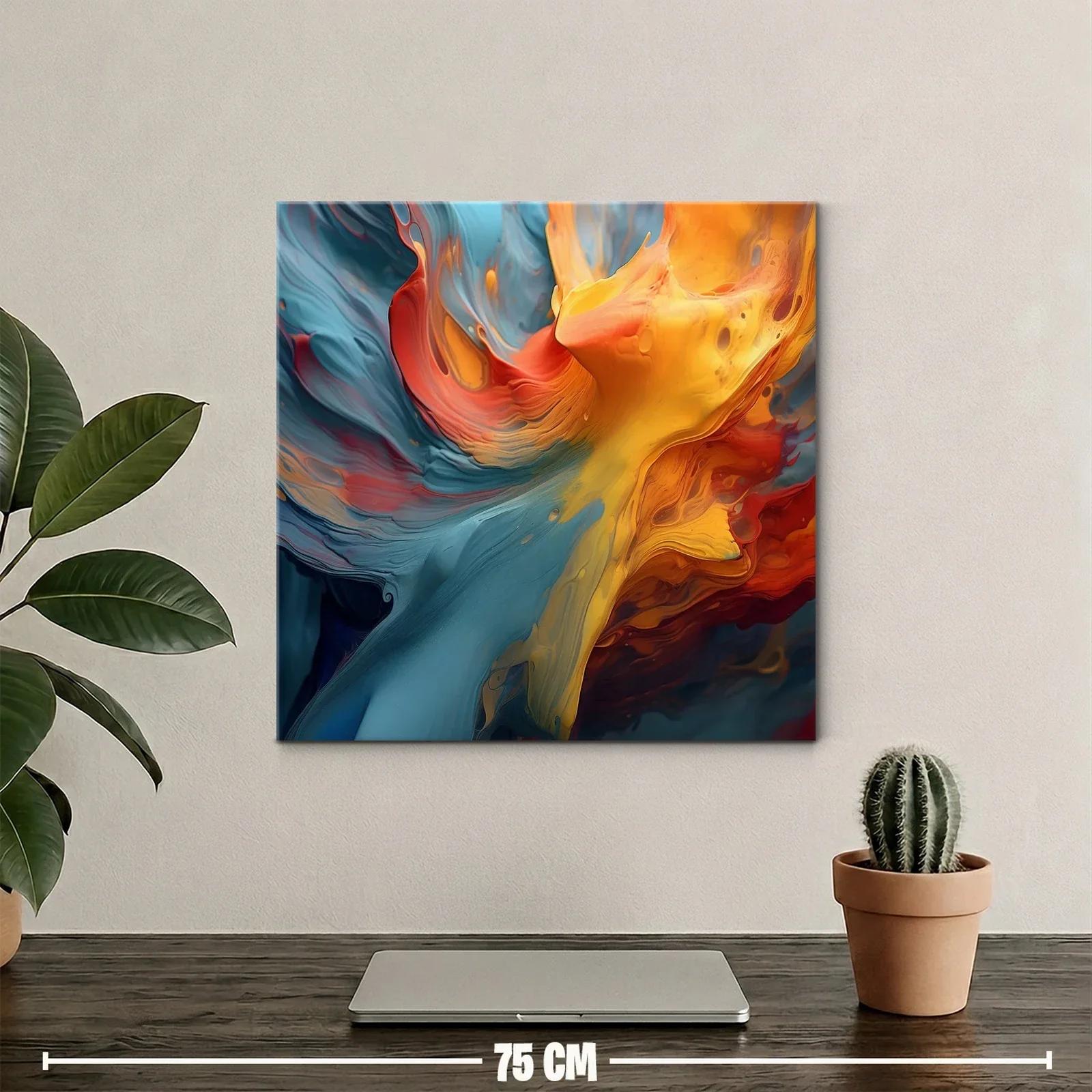 Cuadro abstracto con flujos vibrantes de azules y naranjas — miniatura 2