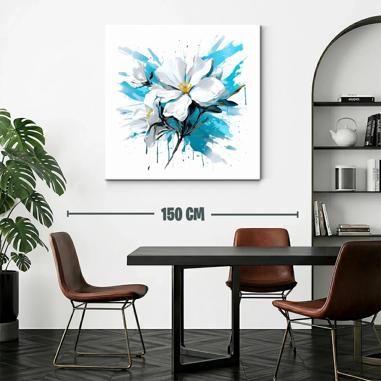 Cuadro con flores blancas y fondo azul vibrante — miniatura 2