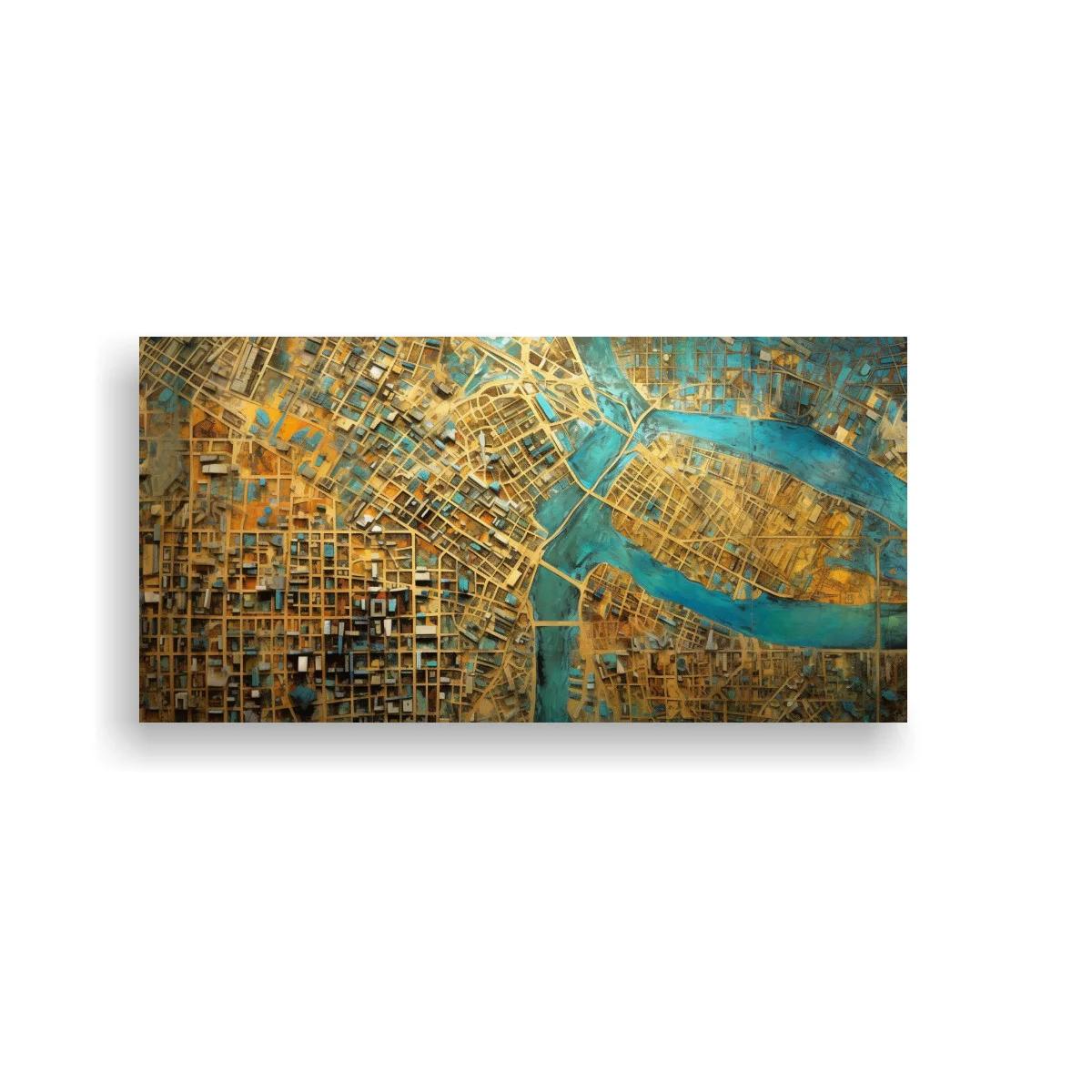 Cuadro mapa urbano con río y puentes lineales — imagen principal