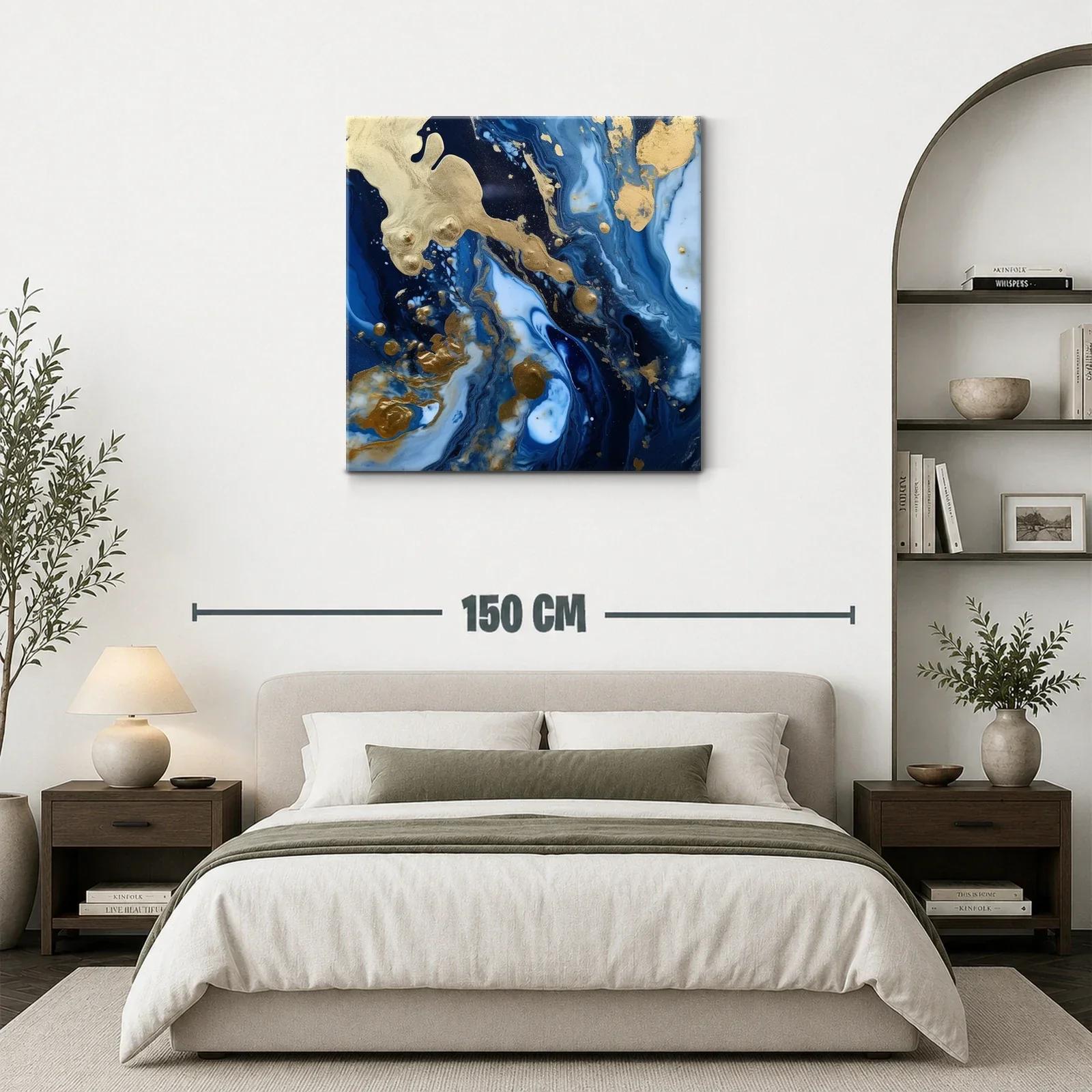 Cuadro abstracto con tonos azul oscuro y dorado elegante — miniatura 3