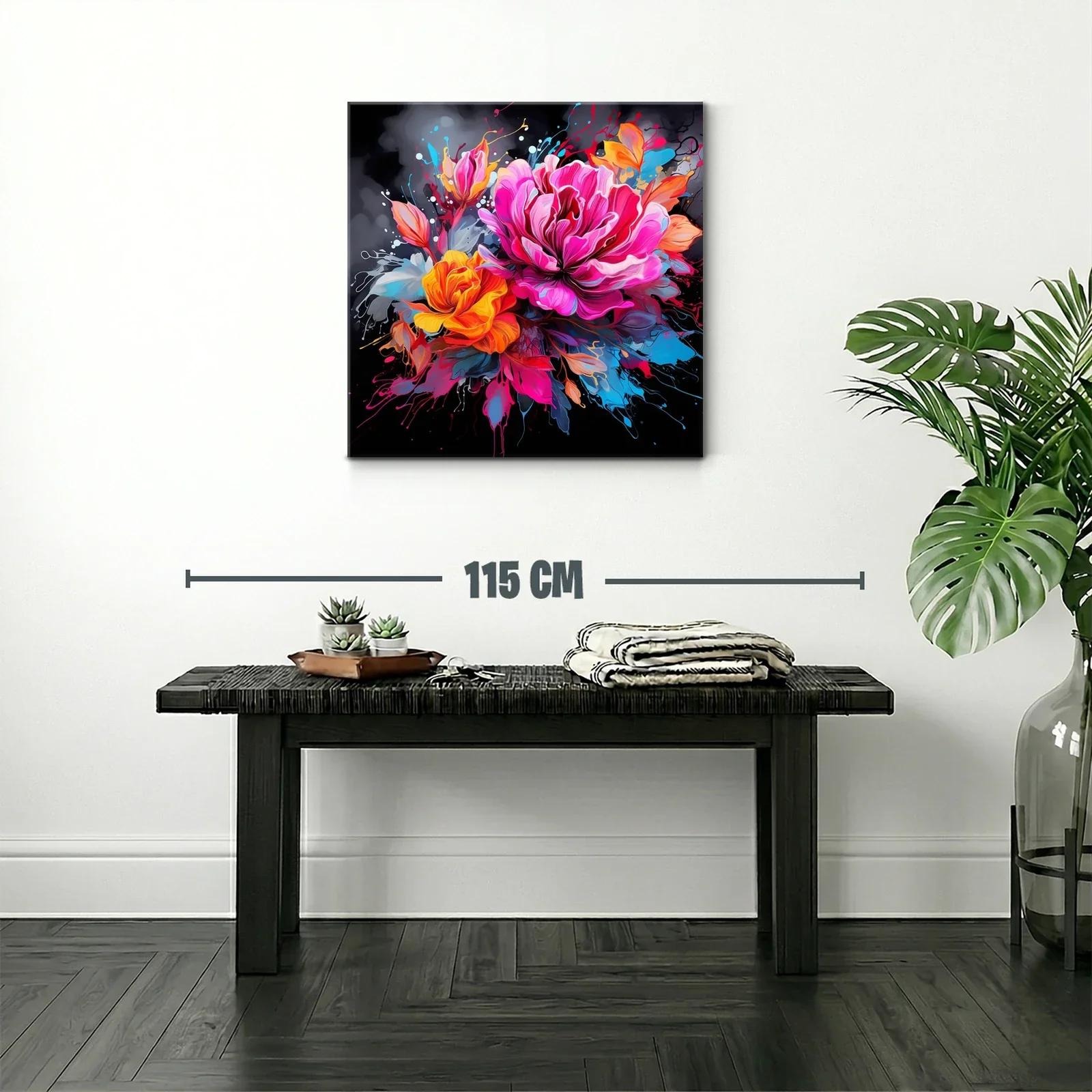 Cuadro vibrante con flores en tonos fucsia y naranja — miniatura 2