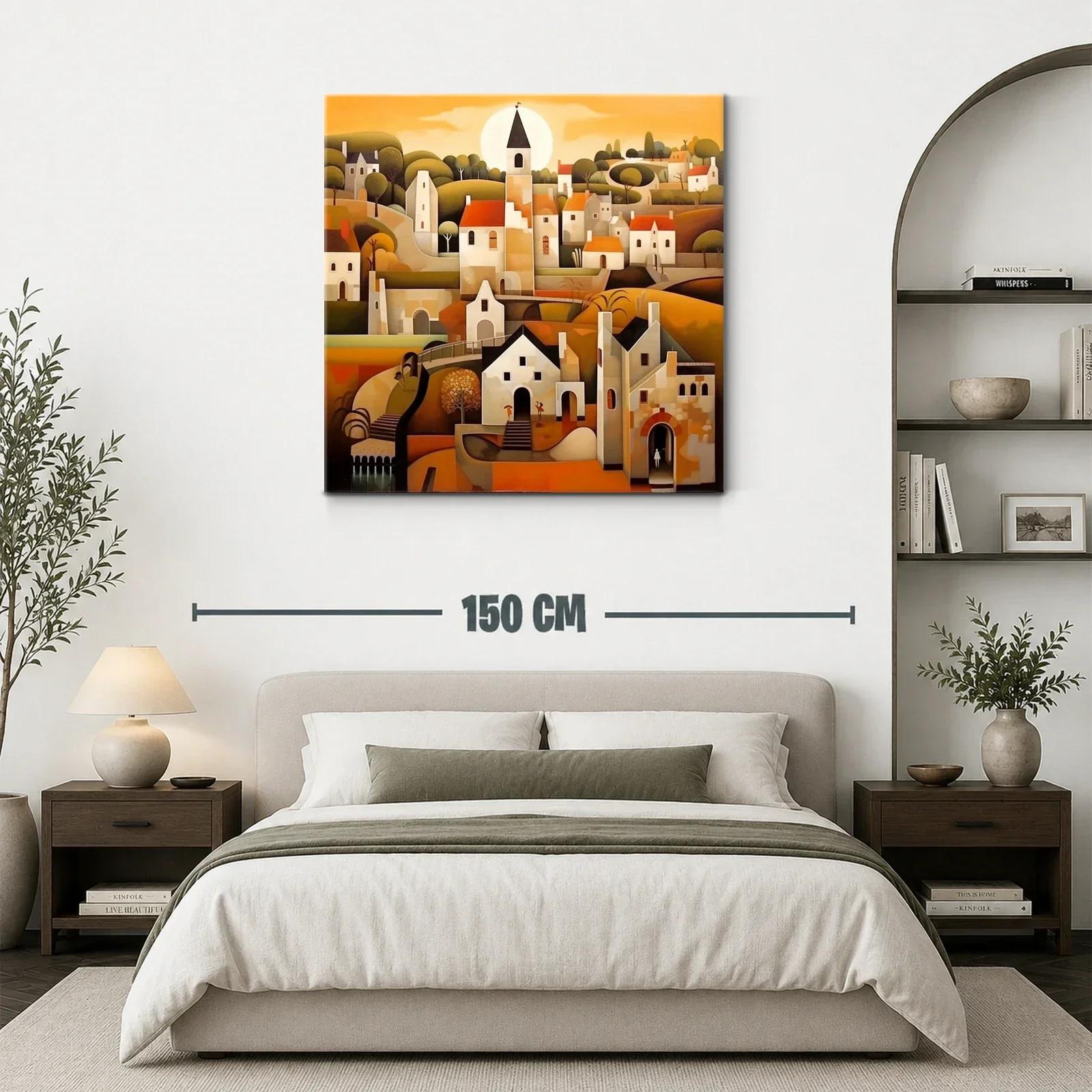 Paisaje urbano con casas y campanario al atardecer — miniatura 3