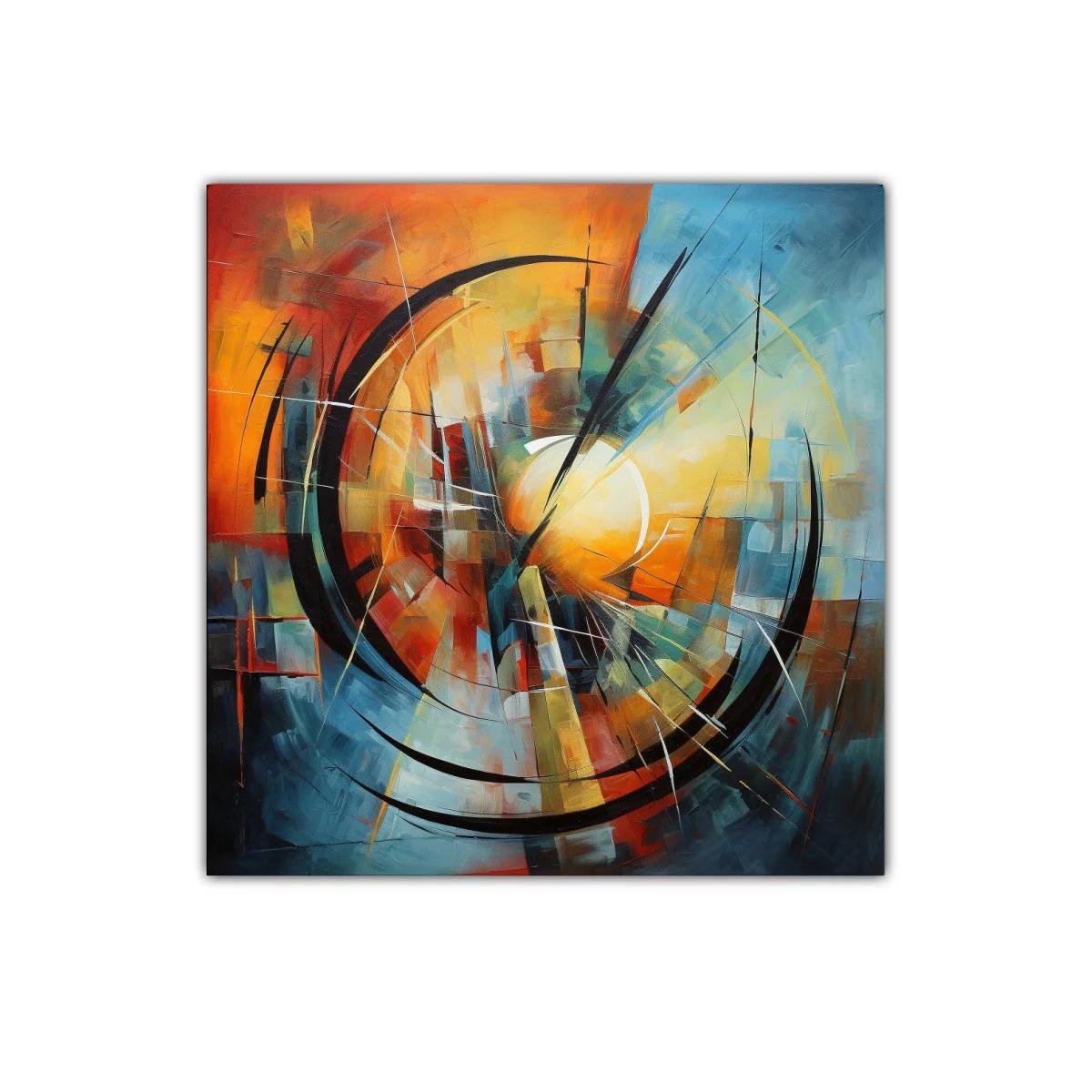 Cuadro abstracto con energía circular y colores vibrantes — imagen principal