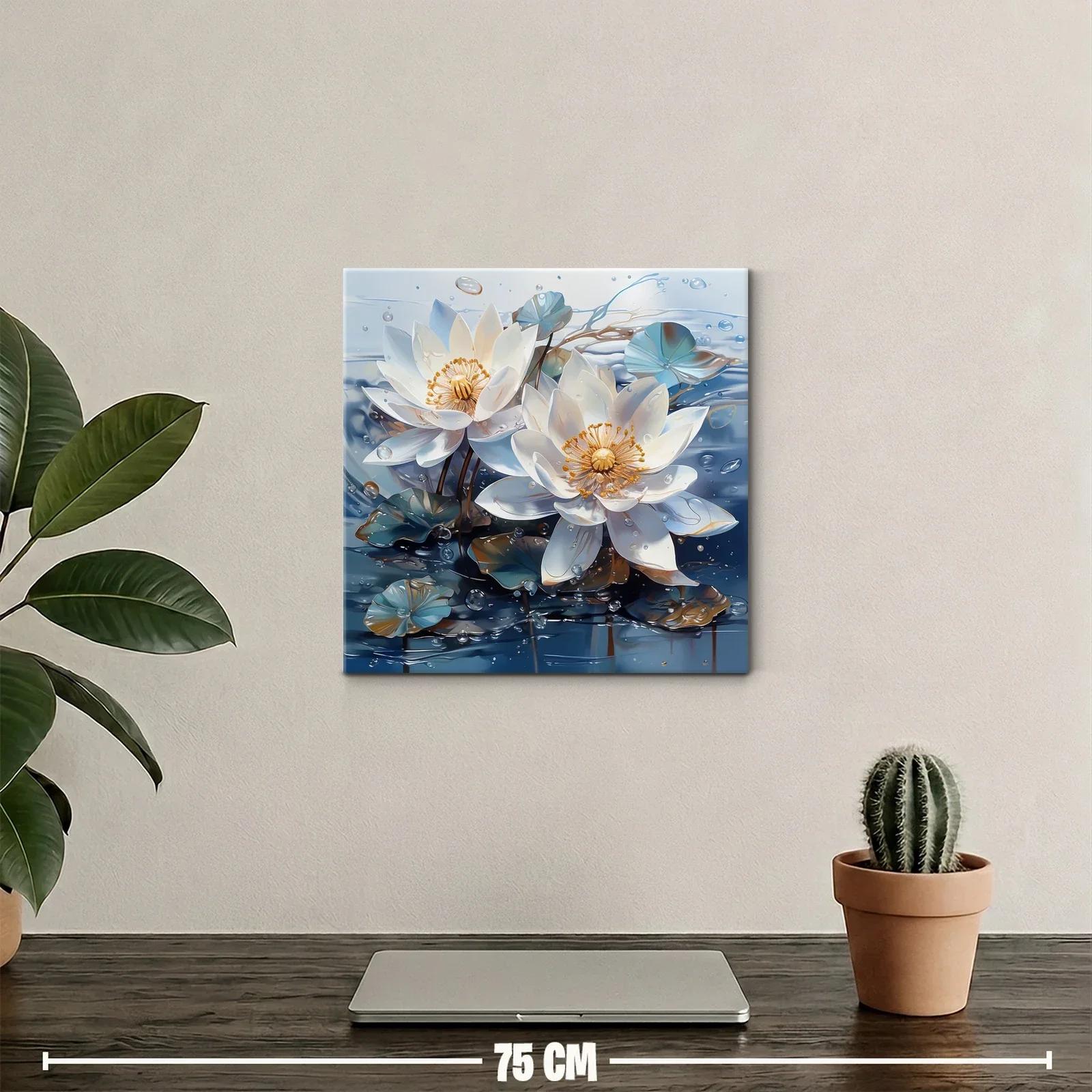 Elegancia serena de flores acuáticas en tonos azules y blancos — miniatura 2