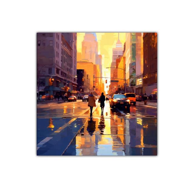 Atardecer urbano con reflejos dorados en la ciudad