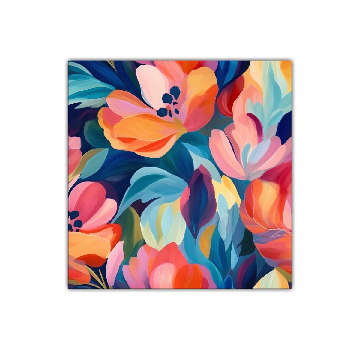 Cuadro decorativo con vibrantes flores abstractas y colores vivos